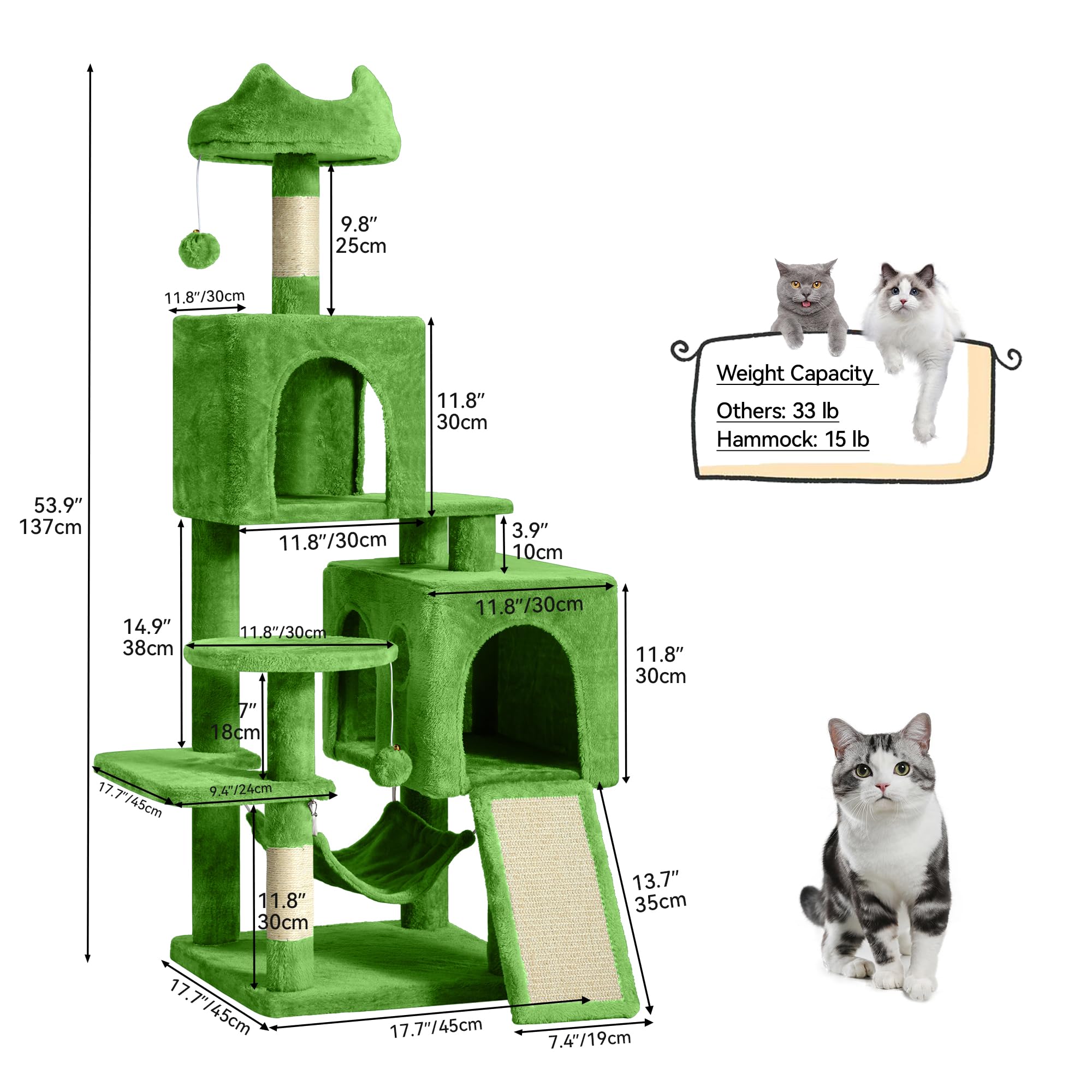 YITAHOME Tall Cat Tree for Indoor Cats, 75 inch Multi-Level Cat Tower with Cat Condos, Top Perches, Sisal Ramp Scratching Posts, Cozy Basket, Hammocks, Large Cat Pet Activity Structure,Pink: YITAHOME 54in Cat Tree Tower for Indoor Cats, Multi-Level Cat Climbing Tower with Sisal Scratching Post and Board, Cat Condos, Plush Top Perches, Hammock, Kittens Pet House Play, Green