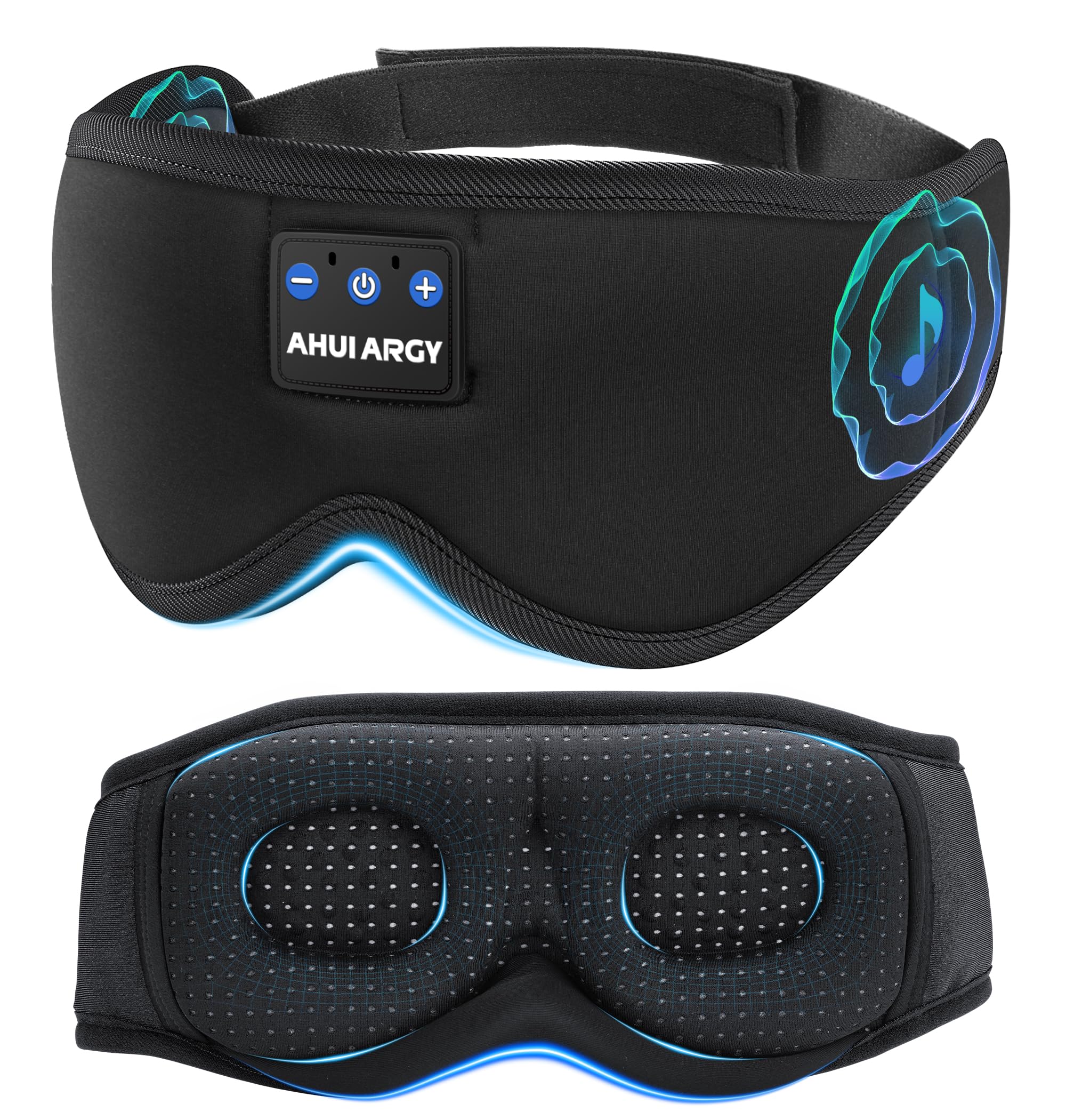 AHUIARGY Ice Silk Sleep Mask with Headphones Sleep Headphones for Side Sleeper with 3D Cups Bluetooth 5 4