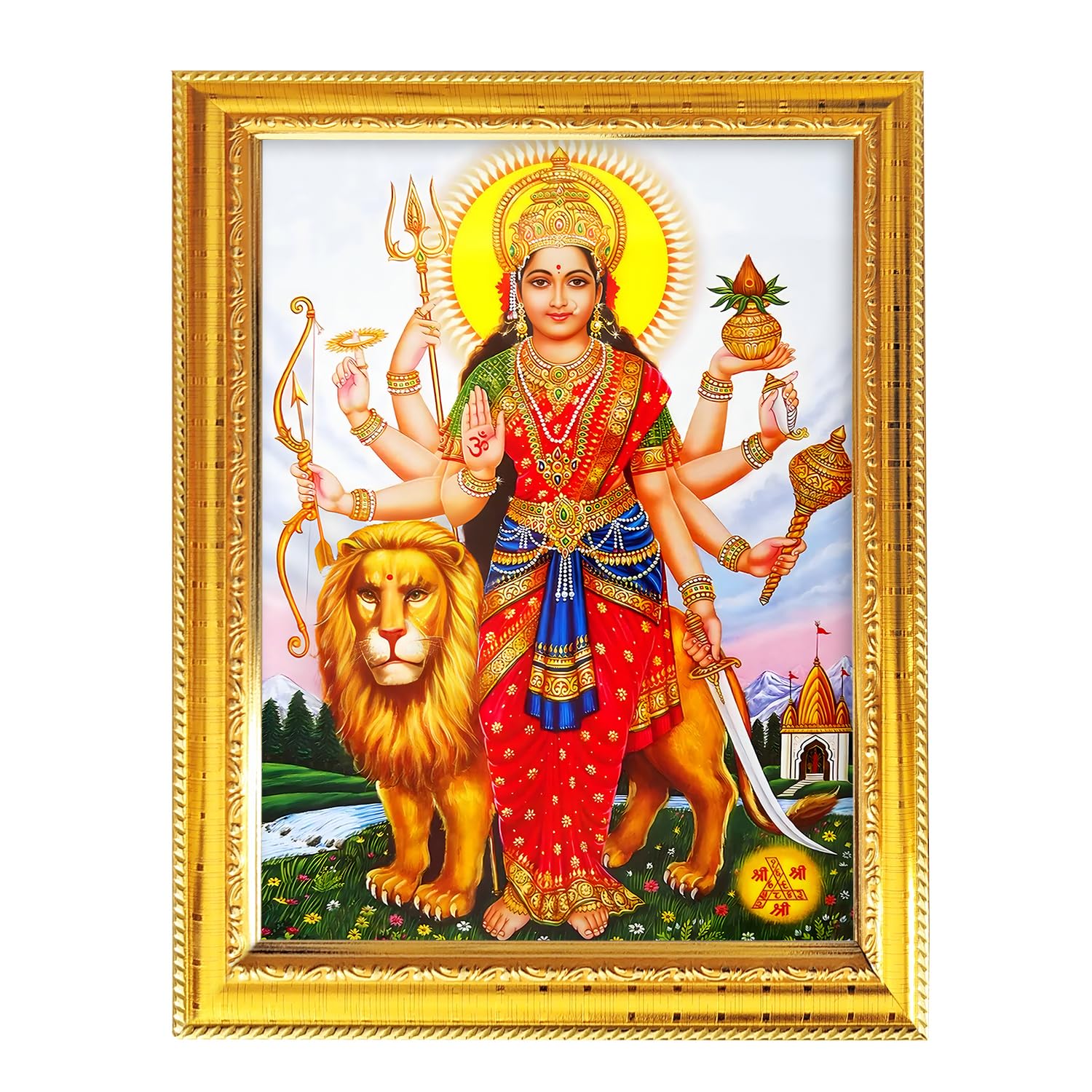 Fashnkart Maa Durga Religious Indian Hindu God Idol Golden Photo Frame For Worship Pooja Temple Wall Hanging And Table Décor 8.3X6.5