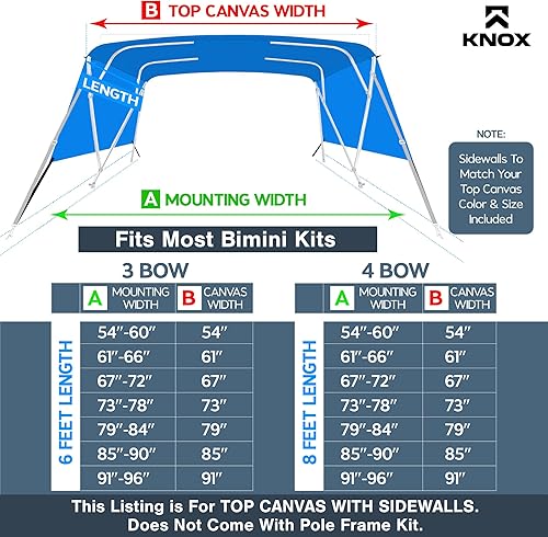 Miniatura 2 de Lona universal de repuesto Bimini de 3 arcos y paredes laterales desmontables con funda de almacenamiento, toldo de barco de grado marino 900D con