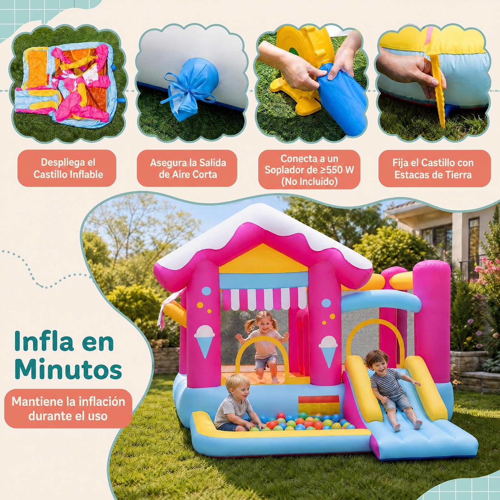 GOPLUS 4 en 1 Castillo Hinchable Infantil para Exterior