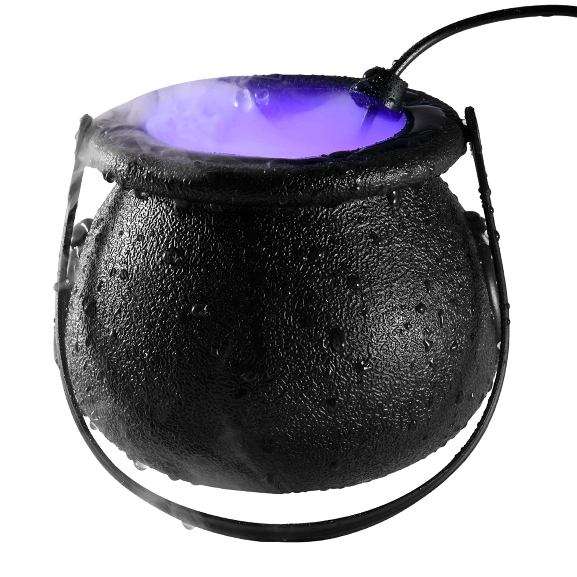 Halloween Witch Cauldron Fog Maker 12 LED Lights, Halloween Party Mist Maker, Water Fountain Fog Machine, Halloween Indoor/Outdoor Decoration Lights (Black Alloy, UK Plug)