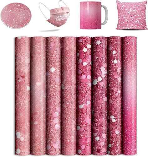 Hojas de tinta de transferencia infusible rosa para marcadores Cricut Easypress, papel de sublimación con purpurina de 12 x 12 pulgadas para vasos,