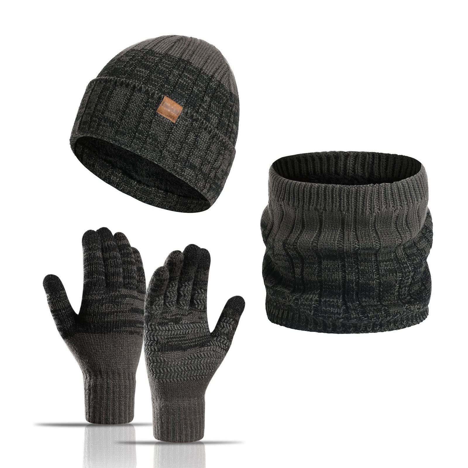 Czapka typu beanie Zimowa podszyta polarem dzianinowa czapka typu beanie szalik zestaw rękawiczek do ekranów dotykowych wielokolorowy 1 szt