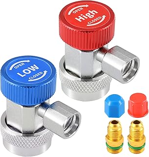 R134a Quick Coupler Adapter, Huazu R134a Adapter Fittings, HP and LP Connectors for R134a Car AC System Evacuation Recharging and More