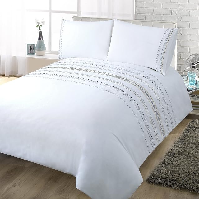 YINFUNG King Size Duvet Cover Set White Bedding Set Embroidered Quilt Cover 3 Piece Bright Soft Luxury 2 Pillow Cases 230 x 220