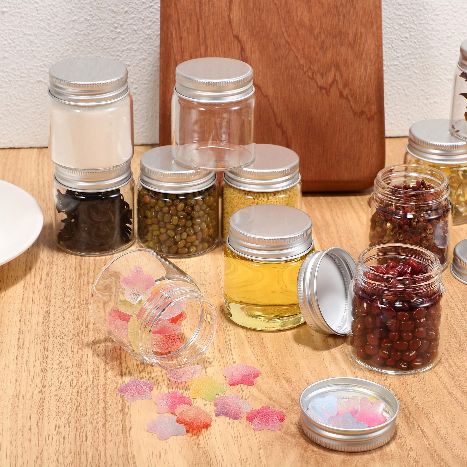 30 Kleiner Dichtglasgläser 50ml aus Glas und Aluminium mit Deckel | Honig, Marmelade, Gelee, Breite Öffnung, Kompakt, 30 Stück, Partybeutel und Bastelbedarf