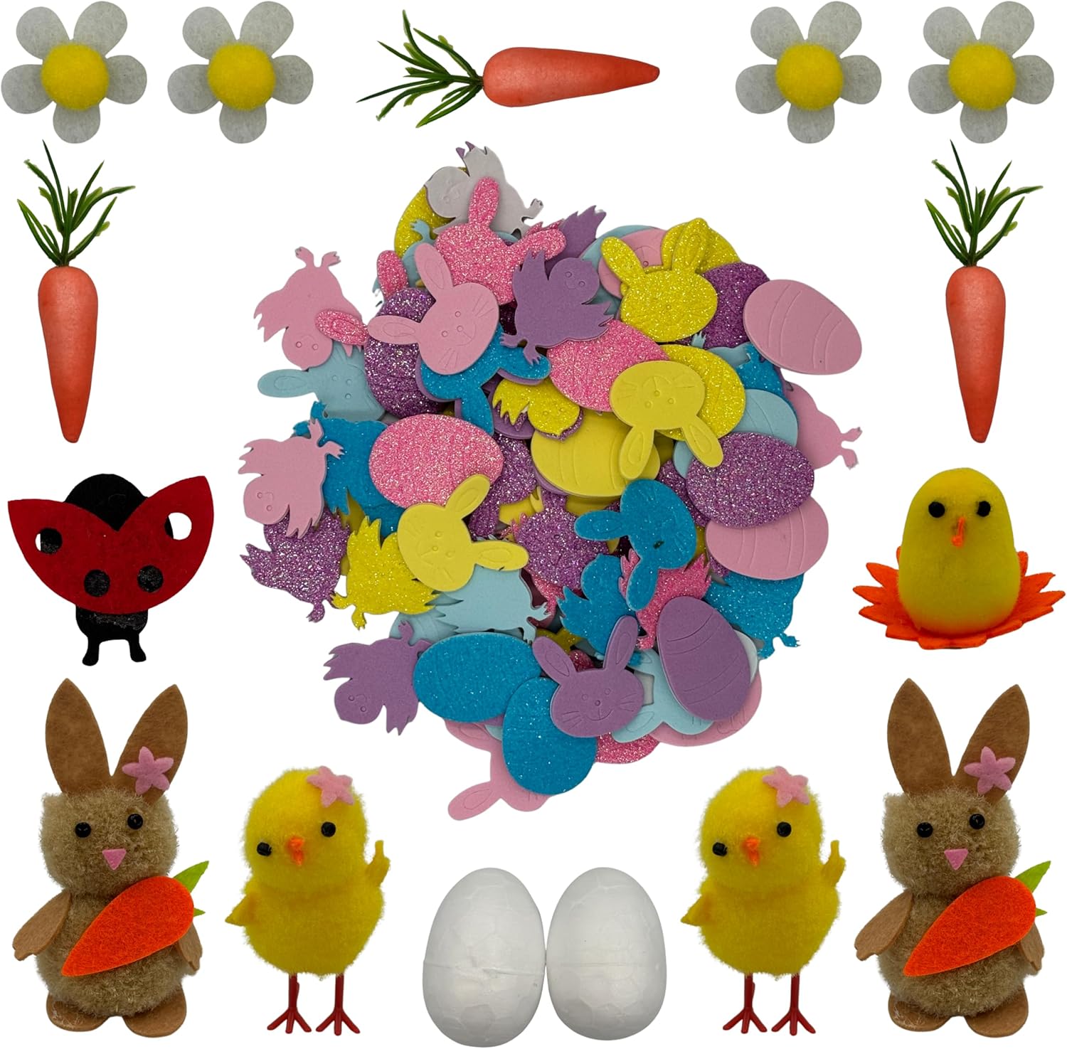 Easter Bonnet Craft Kit for Kids - DIY Hat Decorating Set with Bunnies, Chicks, Eggs, Felt Daisies & Carrots, Foam Stickers- Creative Spring Arts & Crafts Activity, Easter Decorations