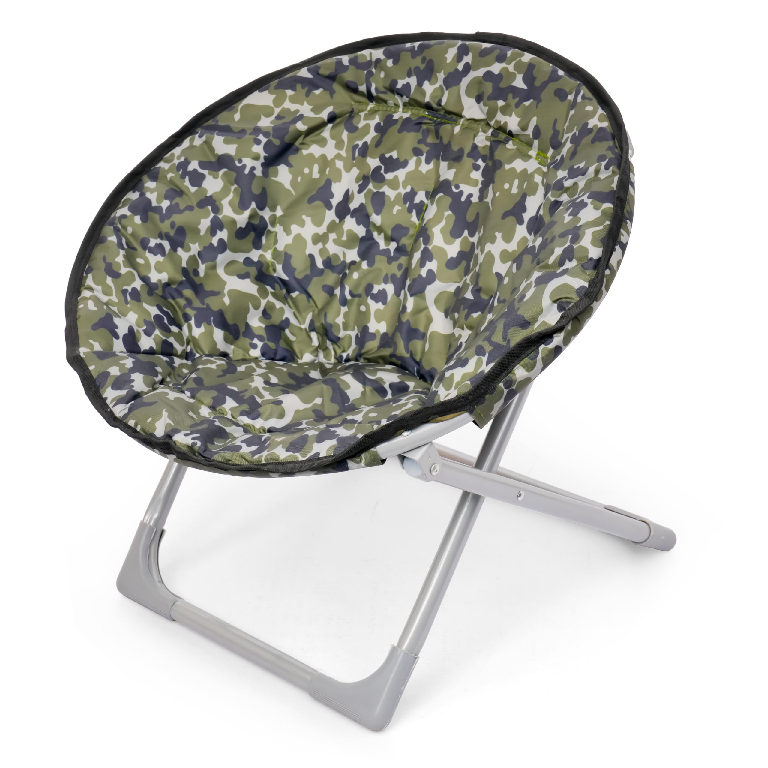 Kids Round Padded Moon Chair Green Multicolour (Army) Portable Folding Toddler Saucer Seat with Steel Frame SpaceSaving Indoor Outdoor Seating for Playrooms and Patios-image-8