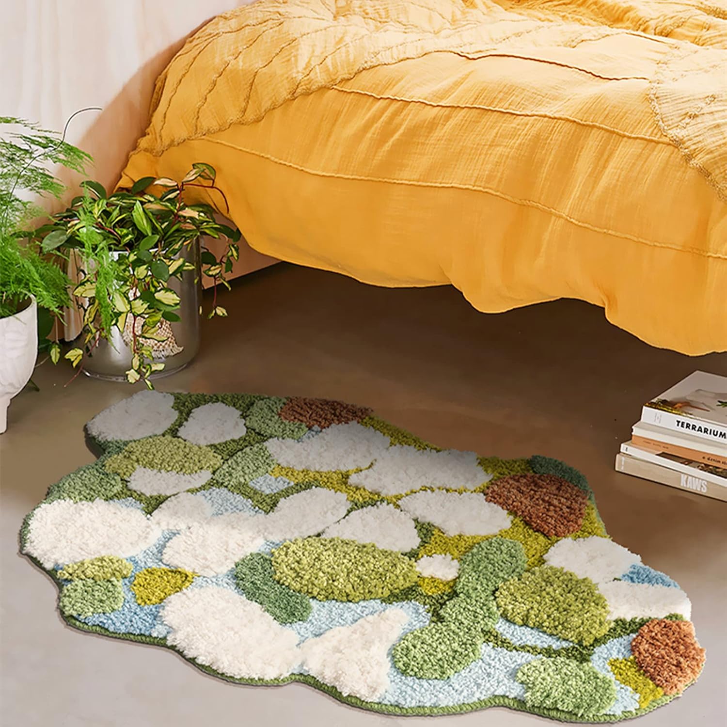 LEVINIS Moss Bath Mats Cute Decorative Moss Rug for Bathroom Soft Shag Bedroom Bedside Area Rugs Non Slip Washable Bath Mat for Kids 35''×24''