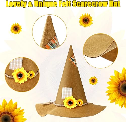 Miniatura 4 de Zhanmai Sombrero de espantapájaros de fieltro de espantapájaros, accesorio de disfraz de espantapájaros, accesorio para disfraz de Halloween, fiesta