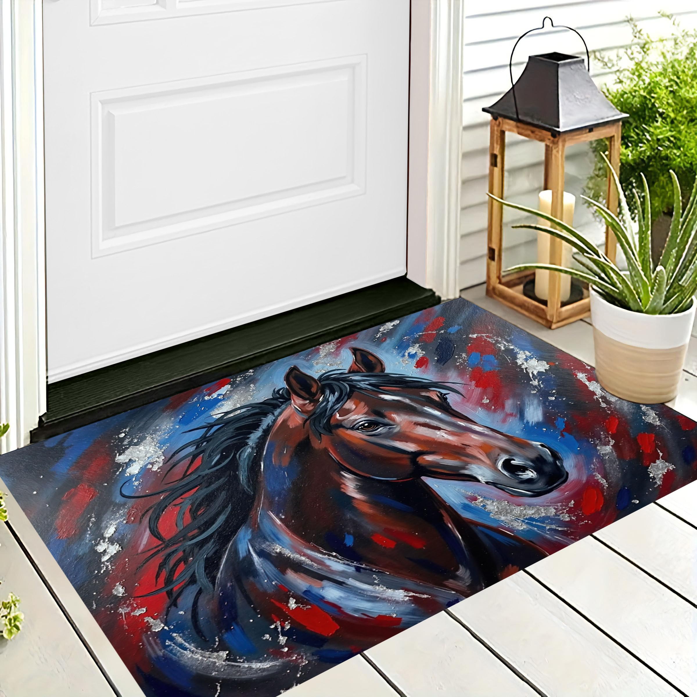 Tapis de bain cheval bleu marine 60x90cm en microfibre paillasson abstrait