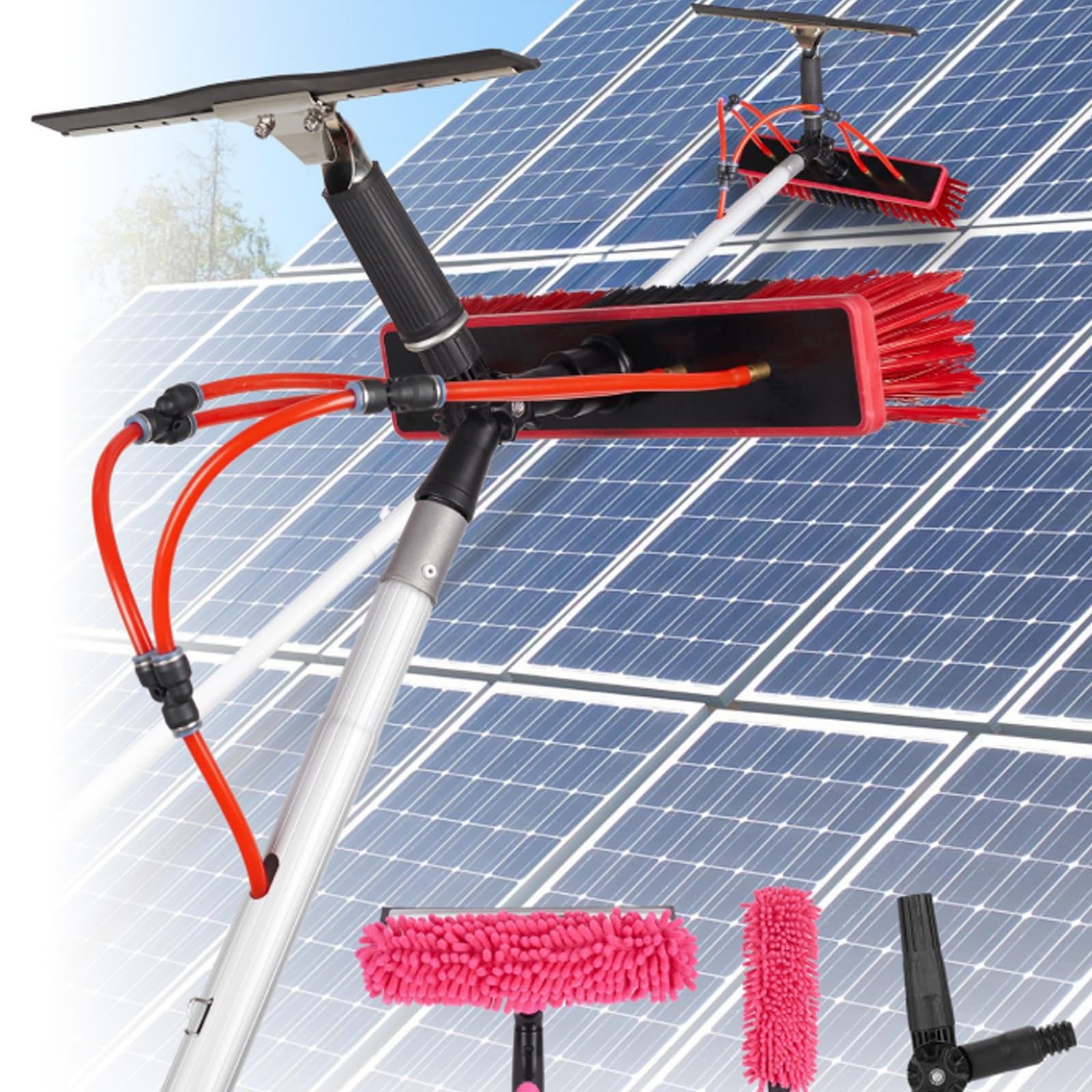 Kit de pértiga Extensible Ligera con Suministro de Agua para la Limpieza de Paneles solares. Cepillo telescópico de 8 m para Ventanas, techos y Cristales Exteriores. Herr