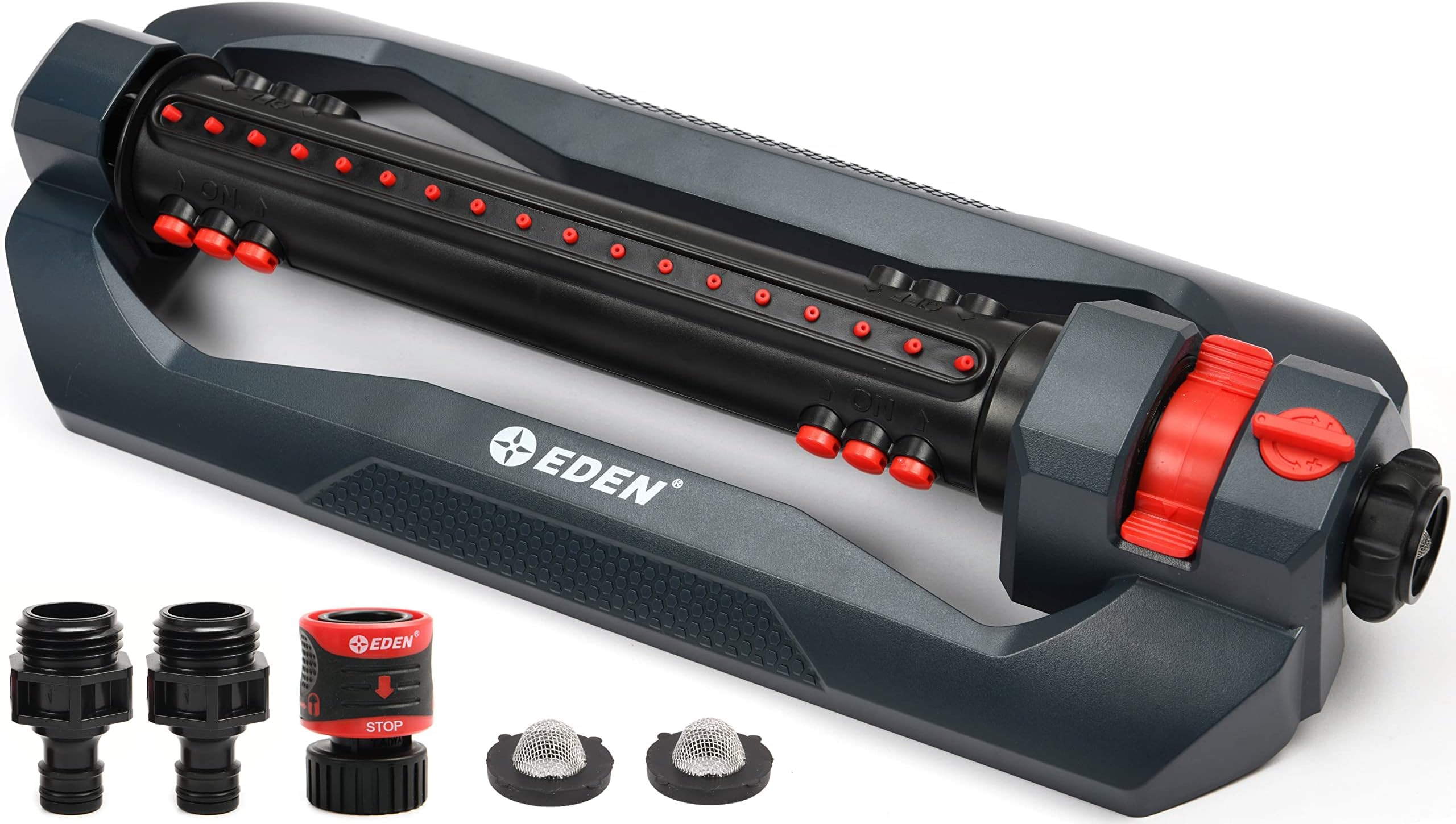 Eden 96212 Turbo Oscillating Sprinkler | Covers Up to 4,400 sq. ft.,18 Precision Nozzles,Adjustable Range,Flow Control,Triple Nozzle Width Switches,Turbo Drive Motor,Quick Connect Bundle,(Pack of 12)