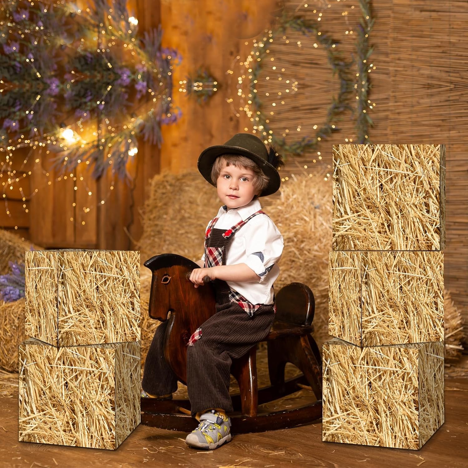 YLOLUL 12 Pcs Hay Bales Boxes Large Decor Bulk Western Cowboy Party Decorations Wild West Photo Booth Props for Western Rodeo Cowboy Party Birthday Favors Farm Supplies (12 Pcs Straw)