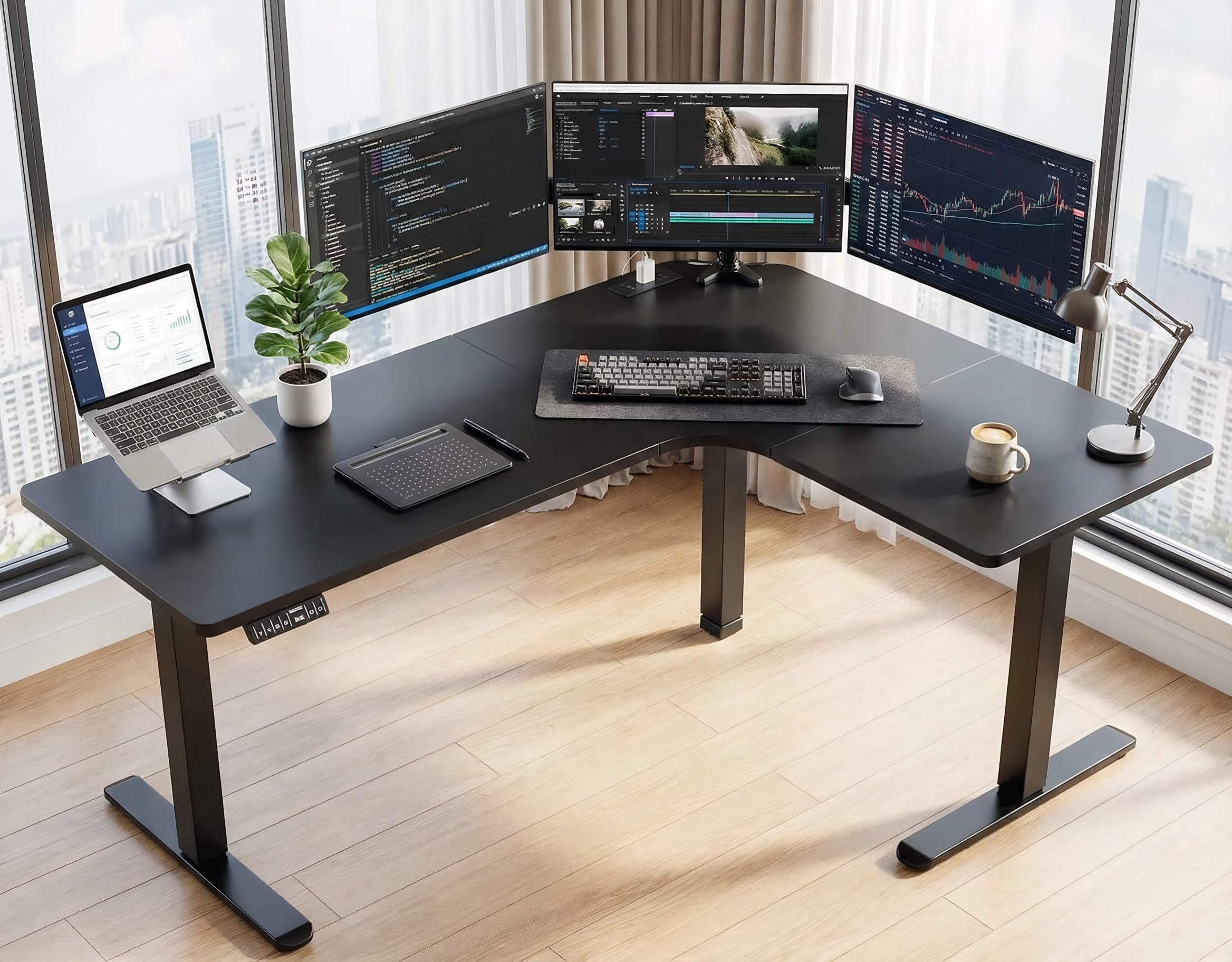 Power Rack Computer Desk Snapklik.com : HUANUO 63 L-Shaped Standing Desk, Built-in Power Outlets ...