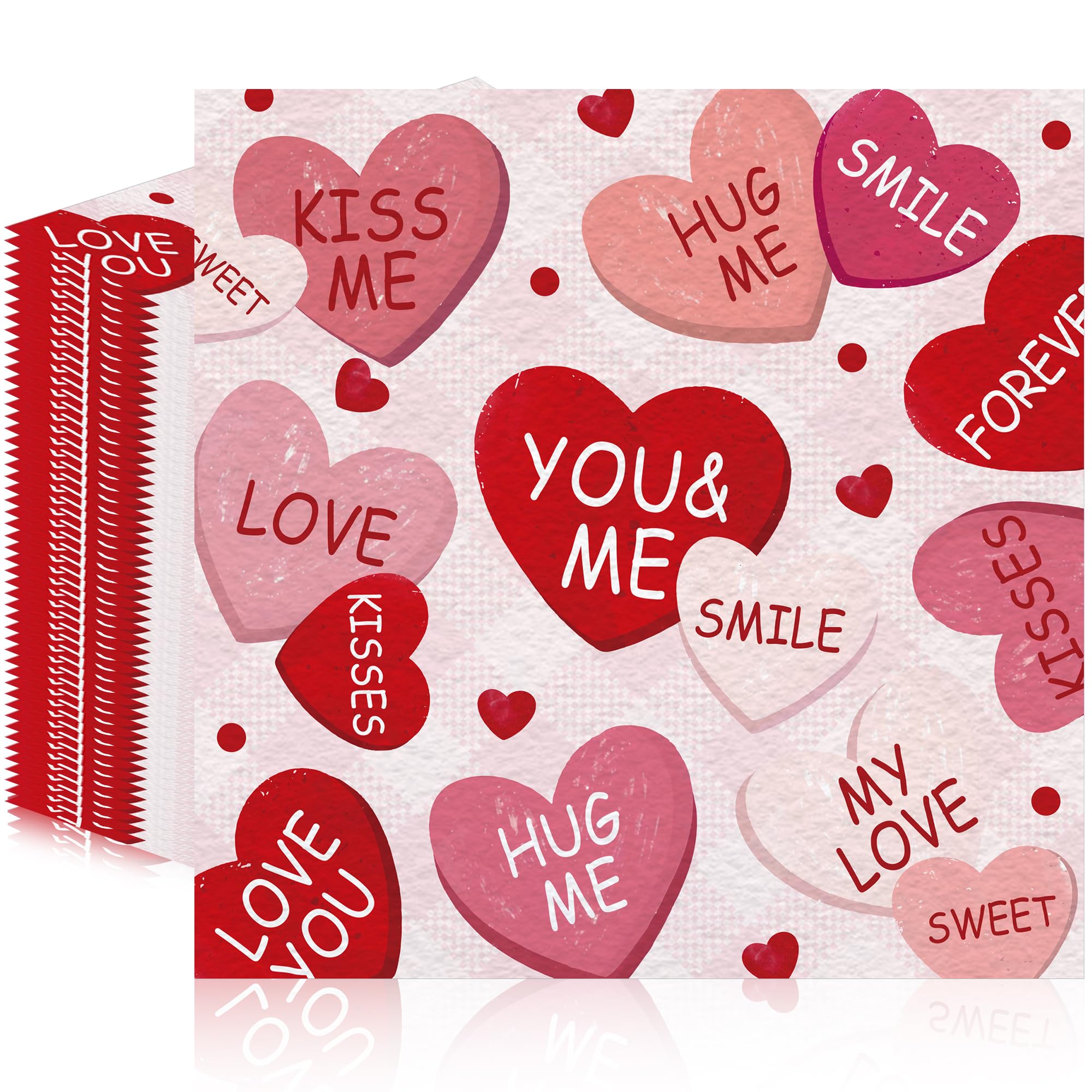 100 Pcs Valentines Day Napkins, Conversation Hearts Party Napkins, Sweet Candy Heart Table Decor for Valentine Dinner Bridal Shower Party Supplies