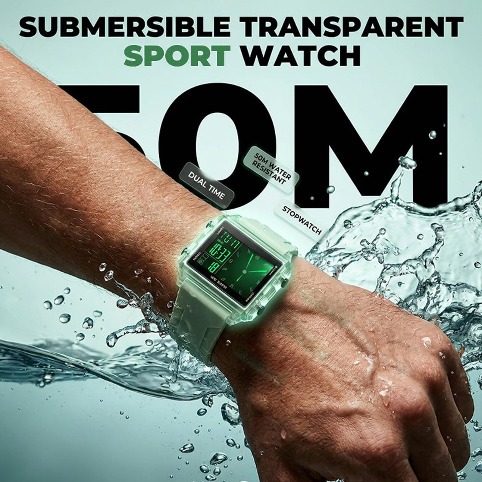 Orologio Digitale Trasparente Impermeabile Resistenza 50M