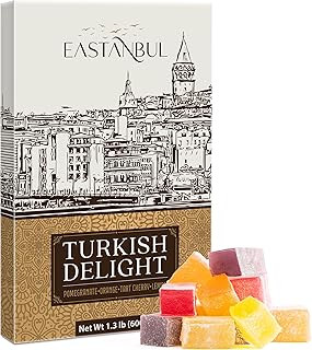 Turkish Delight, 600g, Turkish Delights Candy, 4 Flavors Pomegranate, Orange, Tart Cherry, Lemon, International Candy, Lokum, Plain, Gluten Free, Vegan Gift