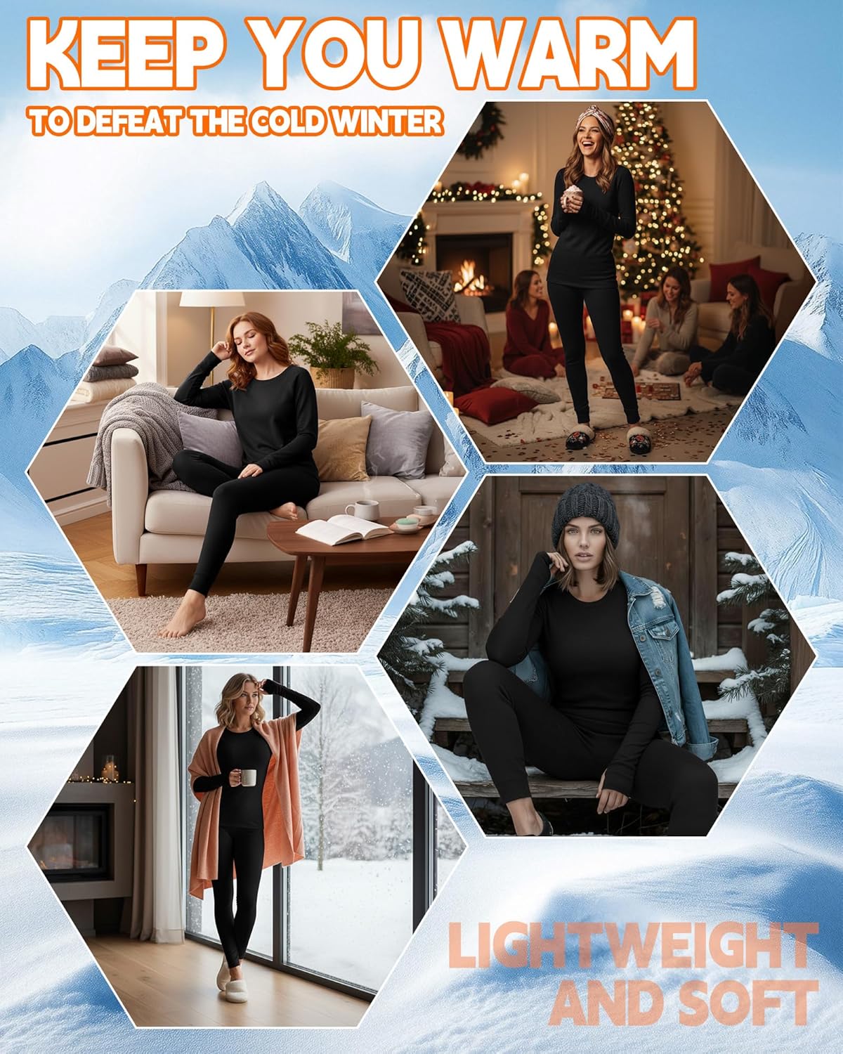 Patelai 2 Pack Womens Thermal Underwear Fleece Lined Base Layer Set Long Sleeves Cold Weather Top Bottom Winter Pajama Set - Image 7