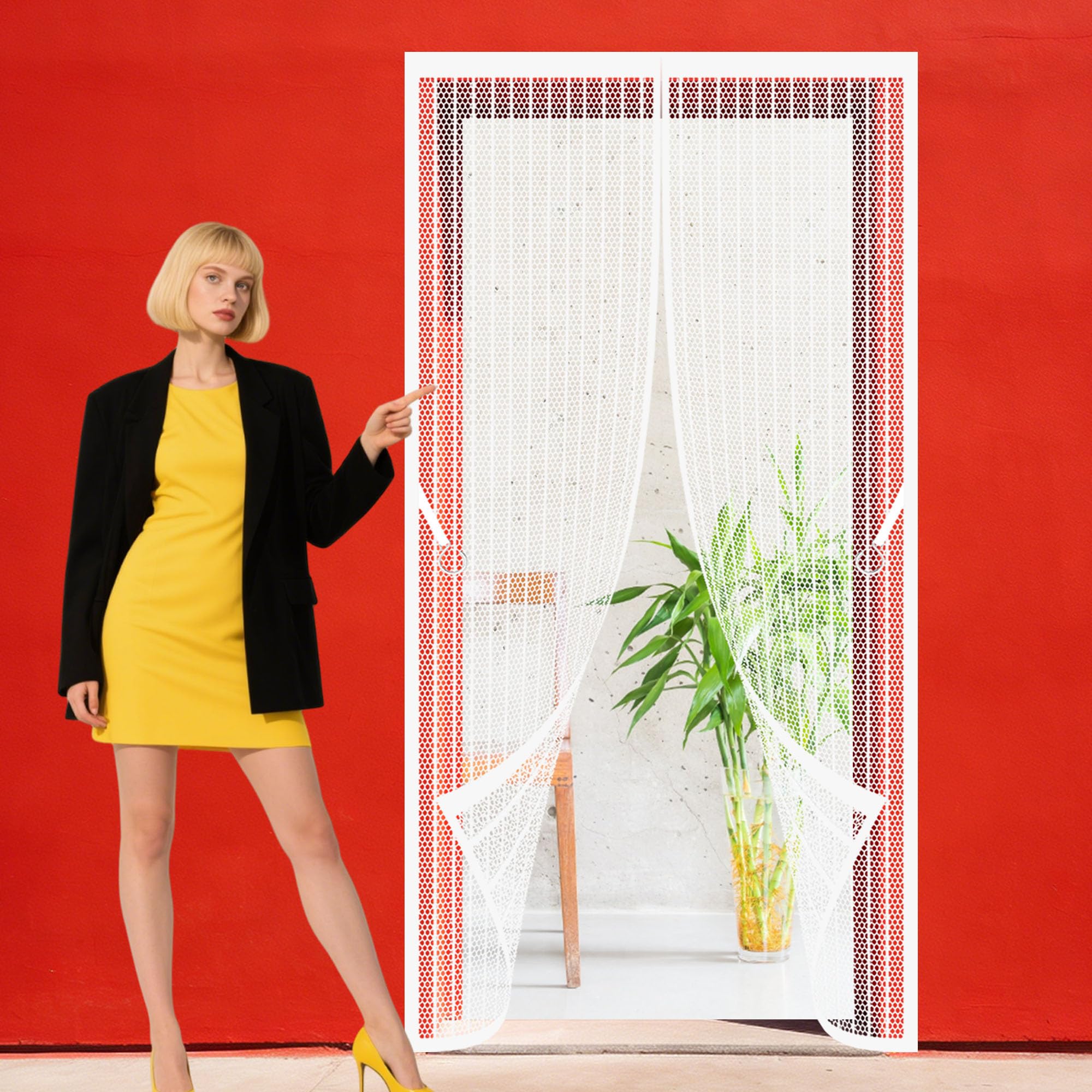 Houxinz White Fly Screen Door 92 X 214 Cm Self Sealing Heavy Duty Fly Door Screen Mesh Powerful Magnets And Full Frame Magic Tape, No Drill Installation For Living Room, Bedroom, Patio,