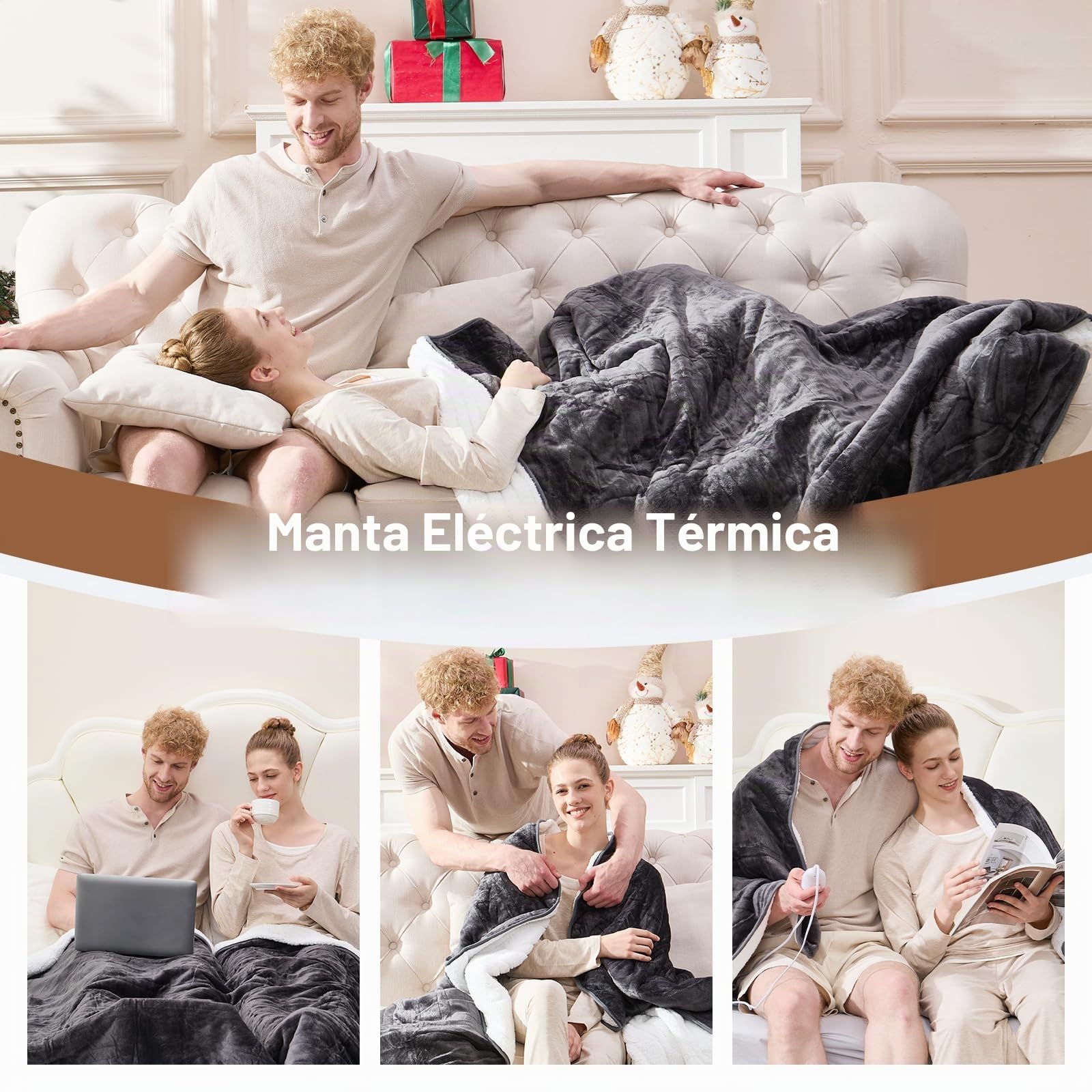 Manta Eléctrica de 180 x 130 CM, 4 Niveles de Calor y 4 TTemporizadores, Lavable a Máquina (180 * 130CM)