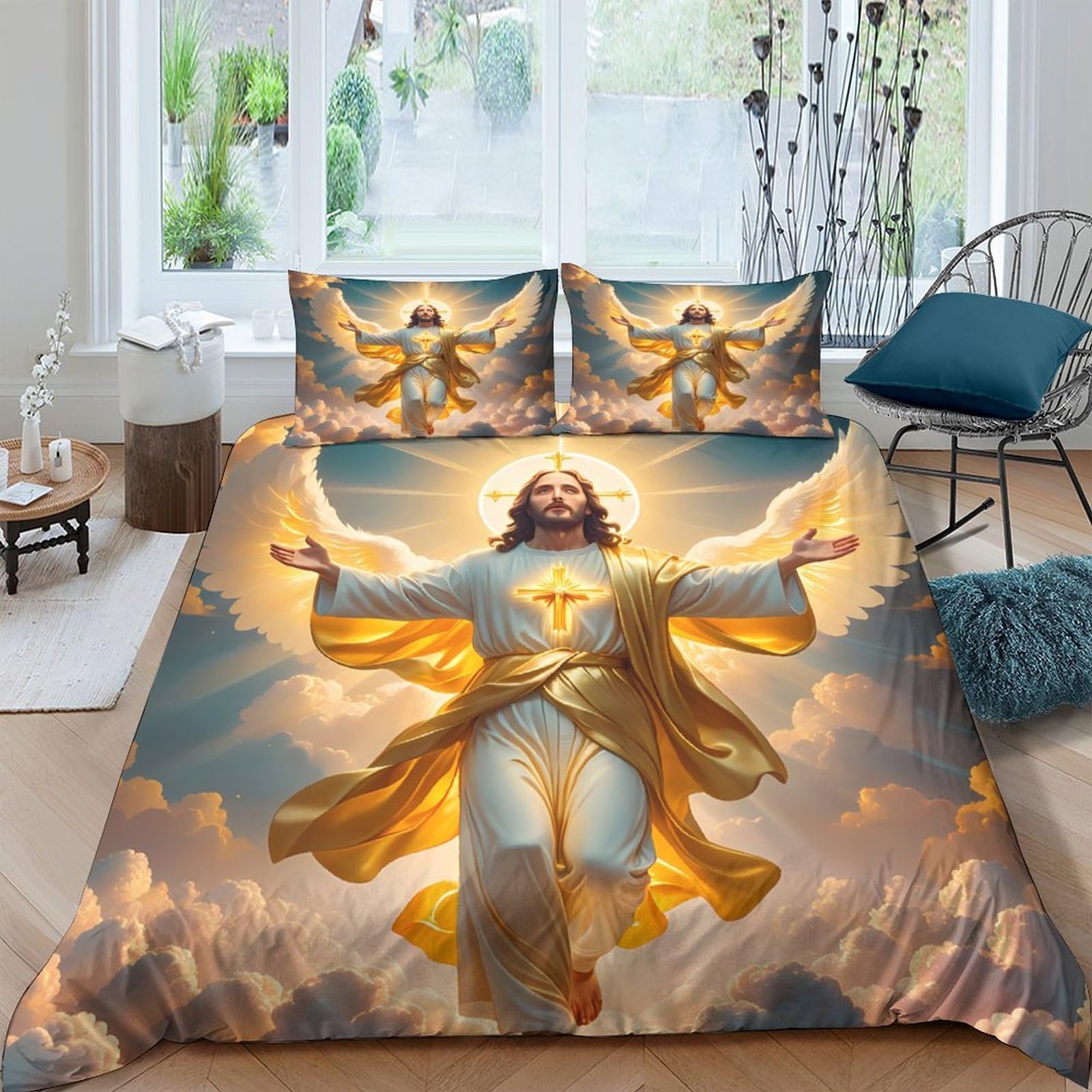 GPLZQXKJNH 3D Printed Ascension Angel Duvet Cover Set Microfiber Soft with 2 Pillowcases for Bedroom Home Decor Single（135x200cm）