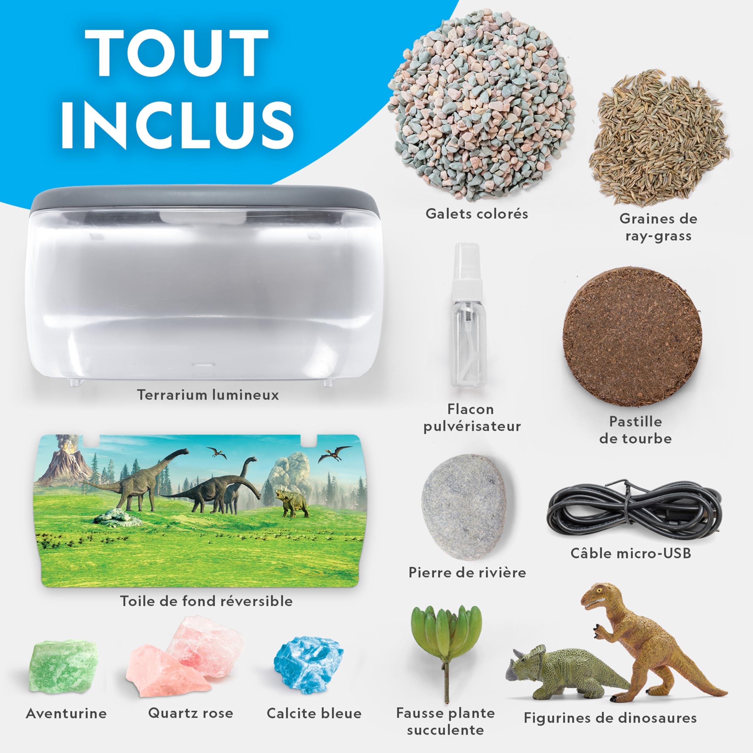 National Geographic Kit Terrarium Lumineux pour Enfants – Créez Un Habitat de Dinosaures avec Plantes Réelles et Pierres Précieuses, Jeu Scientifique