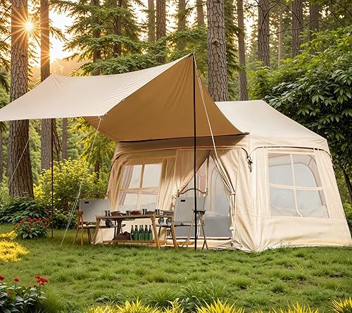 YOLENY Tiendas de campaña inflables para 3-4 personas para acampar con toldo de doble cara resistente a la intemperie con bomba de mano, tienda de