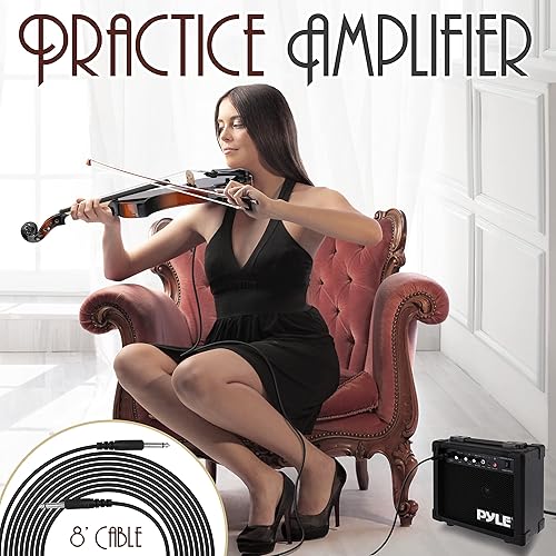 Vista 13 de Pyle Kit de violín eléctrico de tamaño completo, violín silencioso de madera maciza 4/4 con estuche rígido, arco, accesorios de ébano y sintonizador