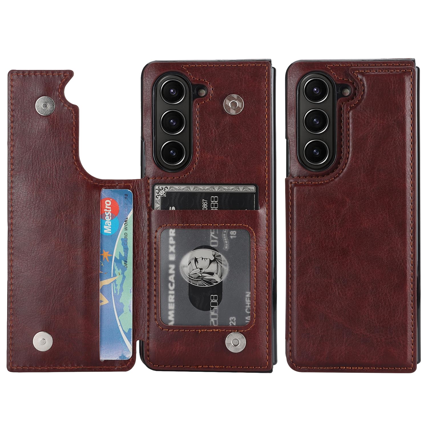 DiGPlus for Samsung Galaxy Z Fold 5 Wallet Case, PU Leather Case with Card Slot Double Magnetic Clasp Flip Case Cover for Galaxy Z Fold5 5G (Brown)