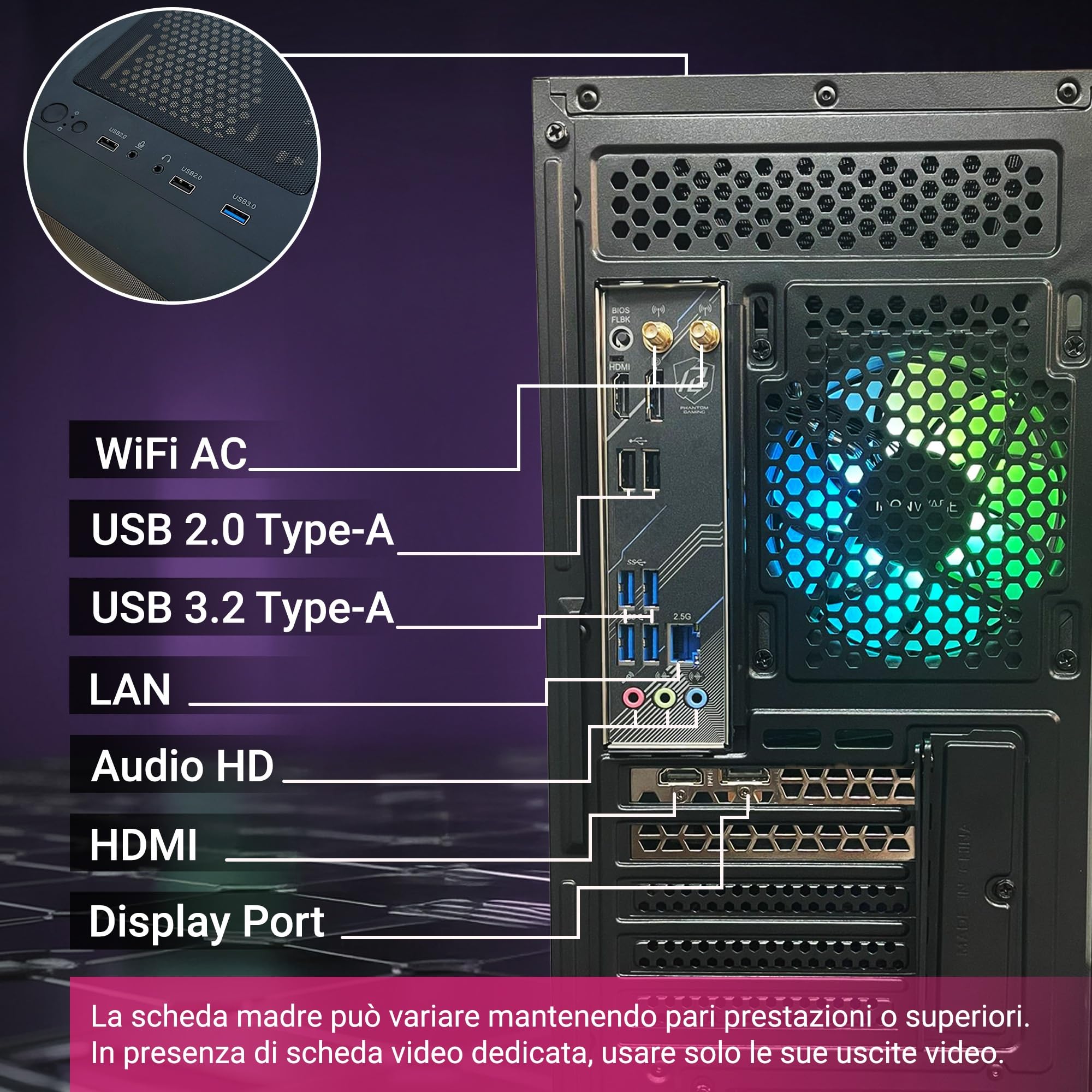 PC Gaming Fisso - Computer Gaming AMD Ryzen 7 5700X • Scheda Video RX 580 8GB • RAM 32GB DDR4 • SSD 1TB M.2 • Wi-Fi AC e Bluetooth • HDMI e DisplayPort • USB 3.2 • Windows 11 Pro