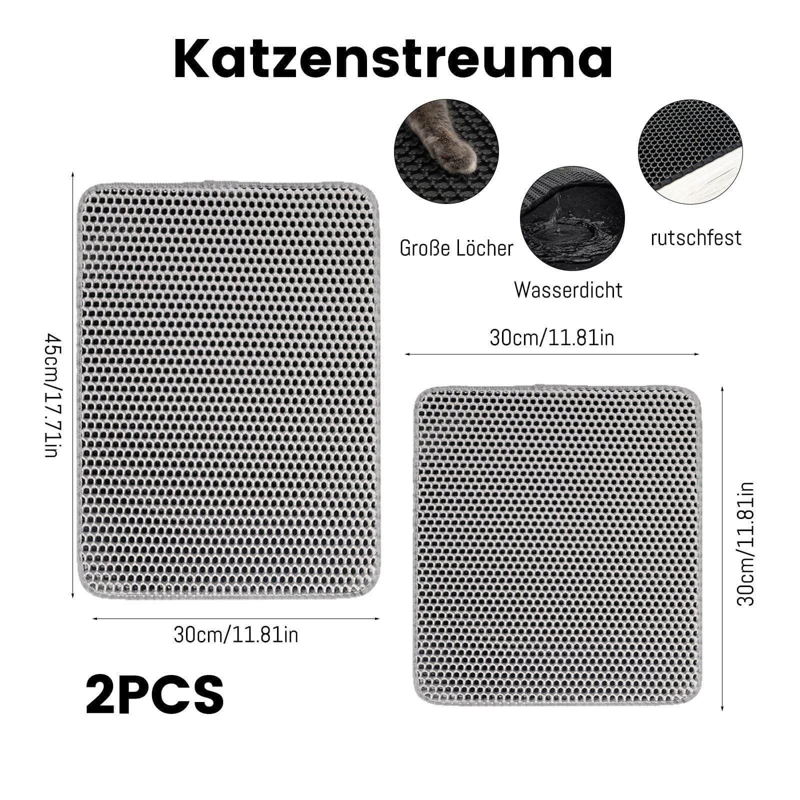 2er Set in Grau Katzenklo Matte, Katzenzubehör, Katzenstreu Matte Mit Textilumrandung, Ideal Für Kleine Räume, Einfache Reinigung,Ideal Als Katzenklo Unterleger Für Stressfreie Pflege