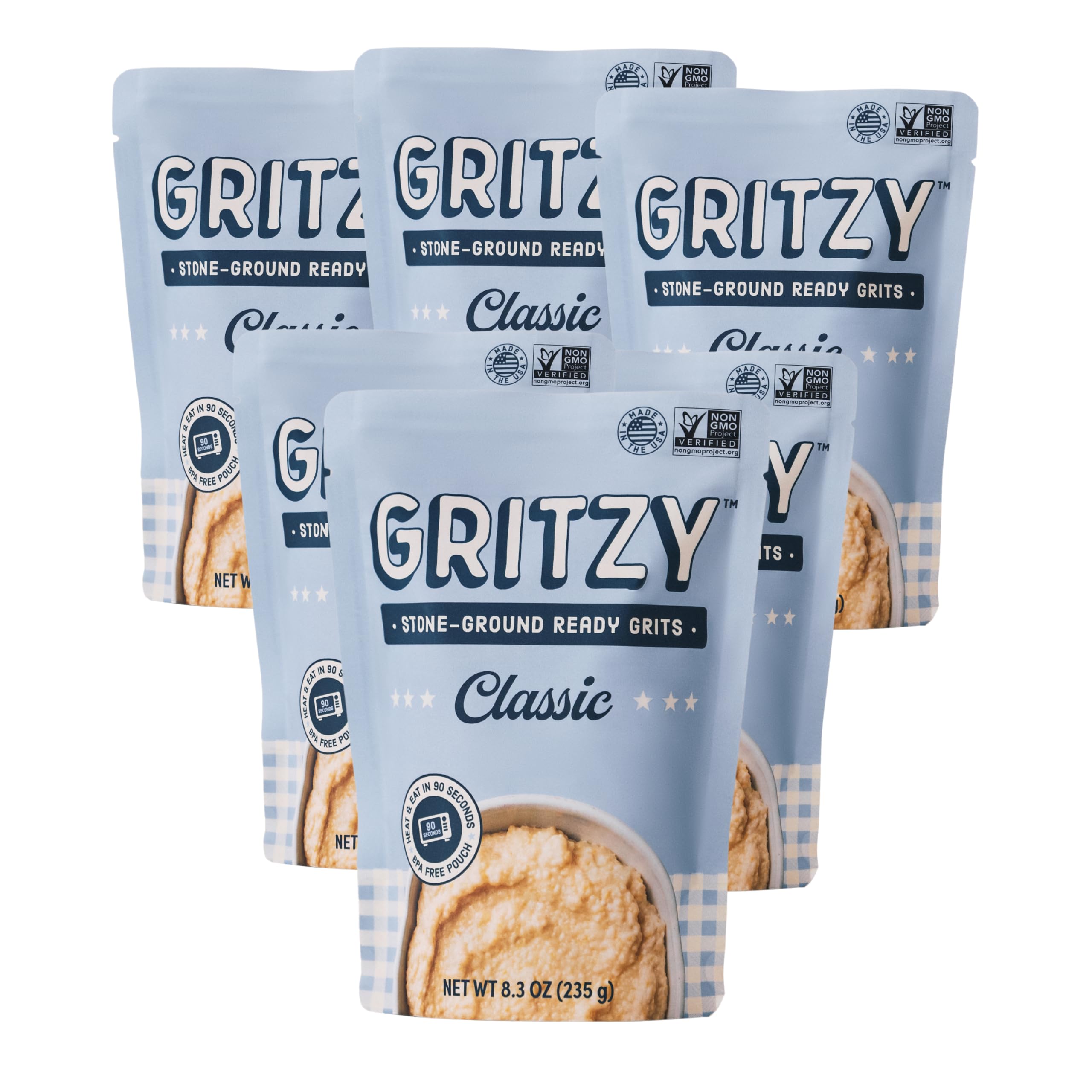 Gritzy Classic Stone-Ground Heat & Eat Grits, 8.3 oz, 6-Pack