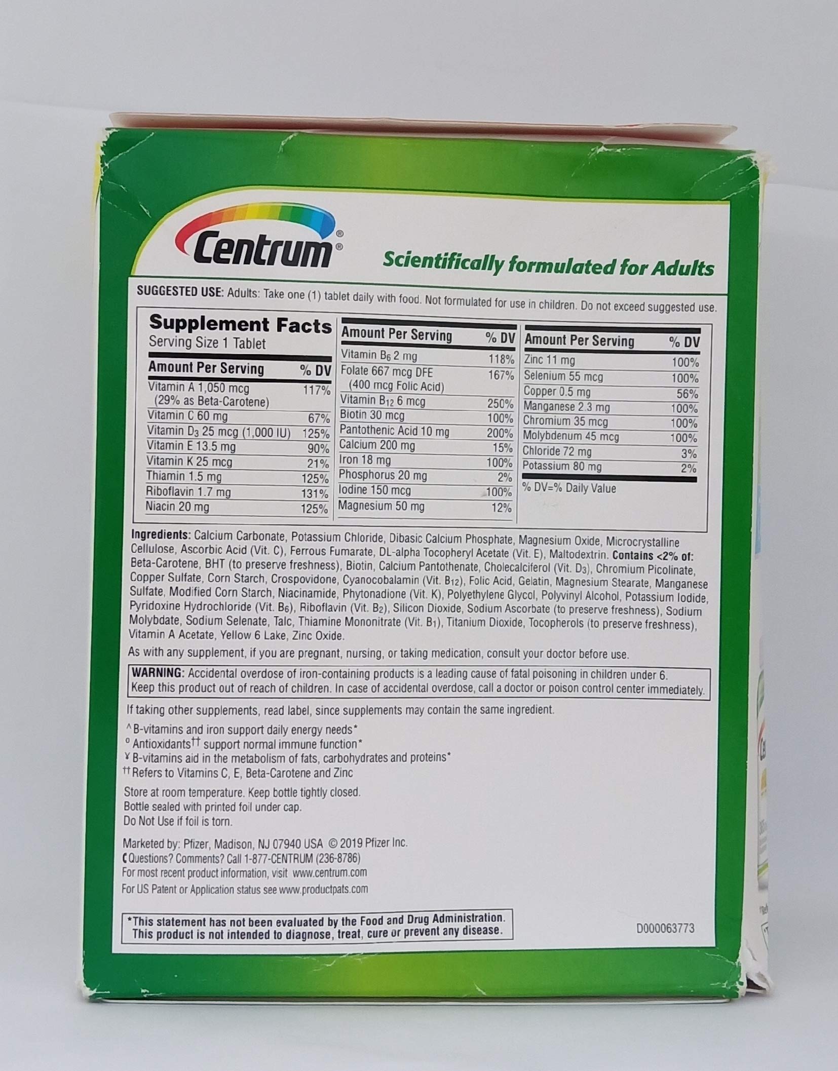 Centrum Multivitamin Multimineral Supplement For Adults 425 Tablets