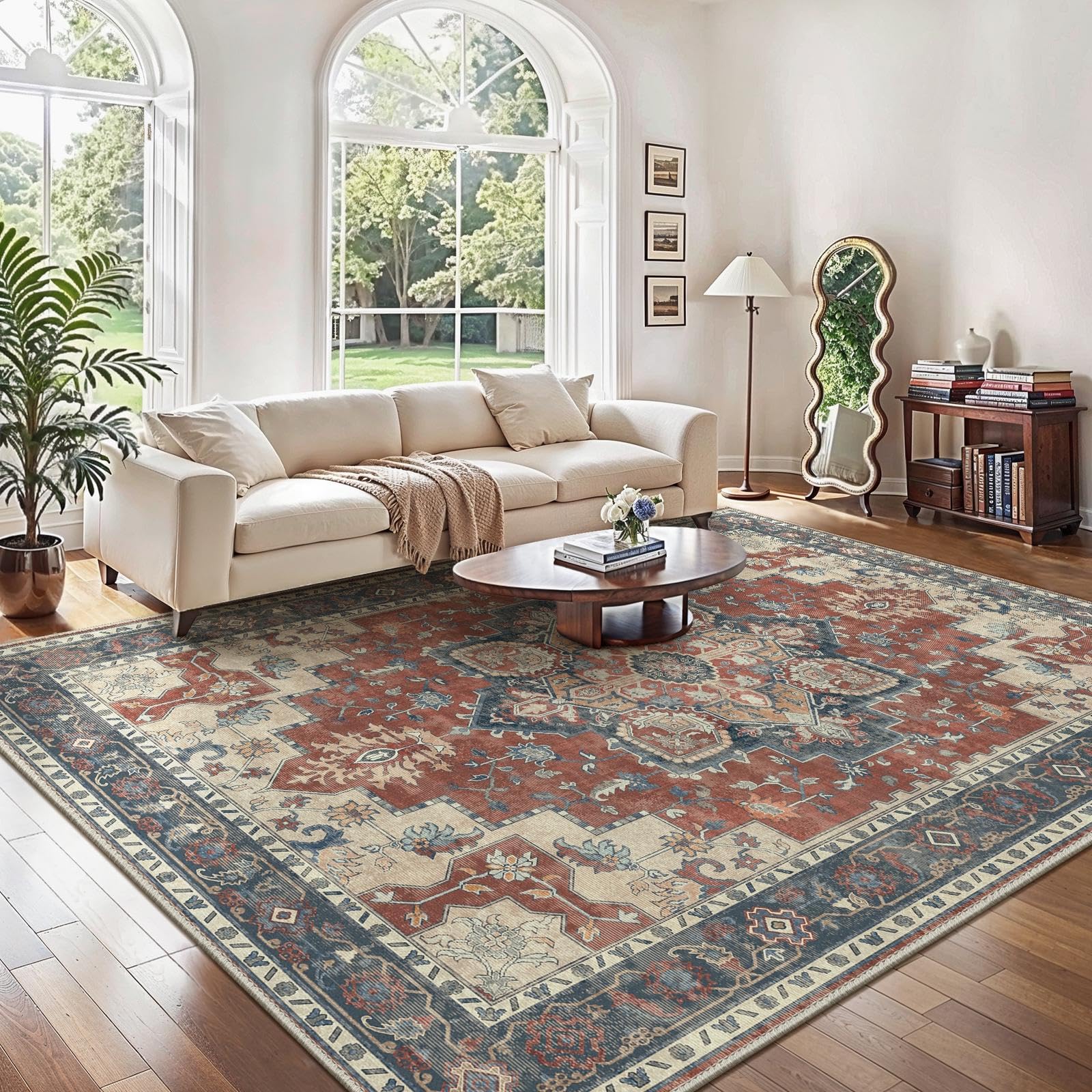GENIMO Large Washable Rugs for Living Room 200x290cm, Extra Large Area Rug, Vintage Boho Rugs, Low Pile, Non-Shedding, XXL Carpet, Traditional Oriental Design, Dining Room, Home Office, Bedroom