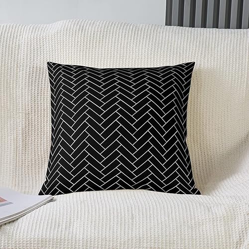Miniatura 8 de Funda de cojín moderna a rayas grises y negras de 20 x 20 pulgadas, funda de almohada geométrica para el hogar, oficina, dormitorio, retro,