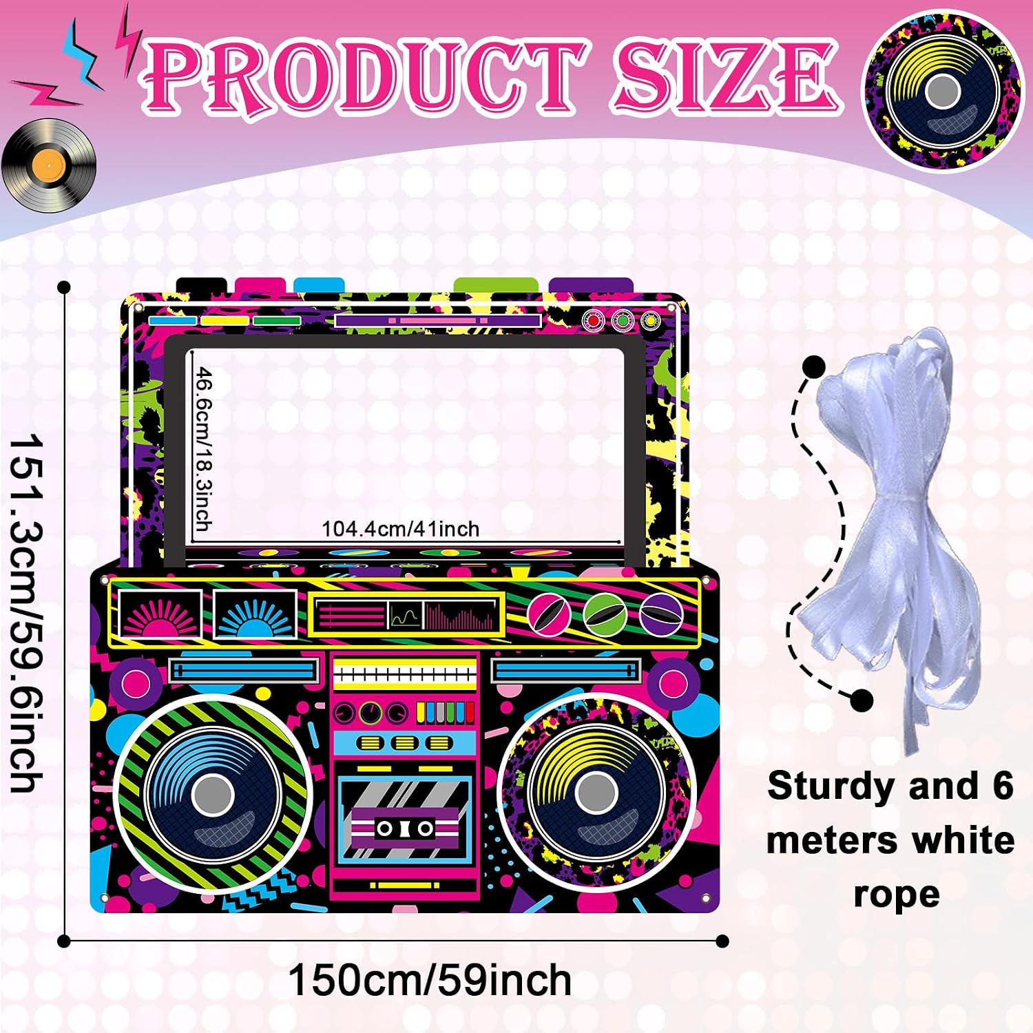 80s 90s Party Decorations Neon Radio Boombox Photo Booth Props Frame image 2