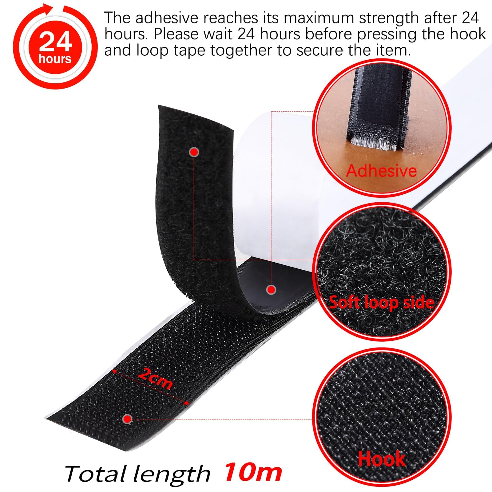 Scratch Autocollant Double Face 10mx20mm, Bande Agrippantes Scratch Autocollant Double Face 10mx20mm, Bande Agrippantes