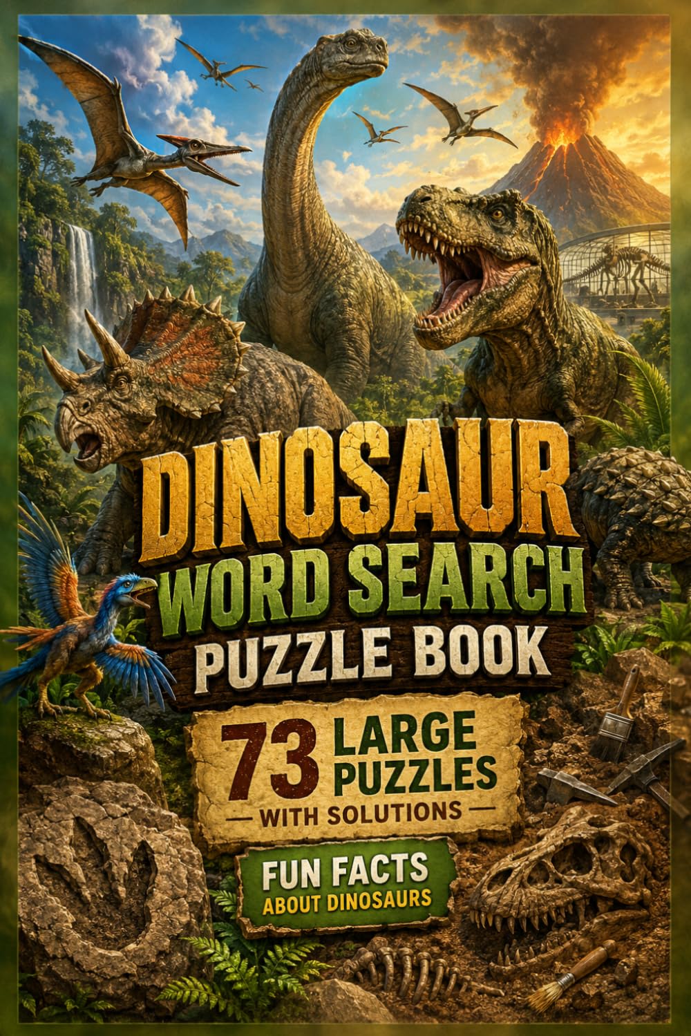 Dinosaur Word Search Puzzle Book: 73 Large-Print Prehistoric Puzzles with Solutions & Fascinating Dinosaur Facts