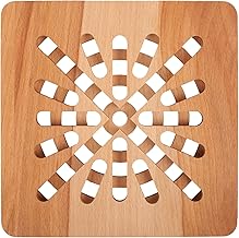 Creative Home Square Wooden Hot Pot Stand Pan Trivet | 19.5 x 19.5 x 1.5 cm | Table, Worktop & Counter Protector | Non Slip Natural Beech Wood | Reversible Heat Resistant Kitchen Coaster & Mat