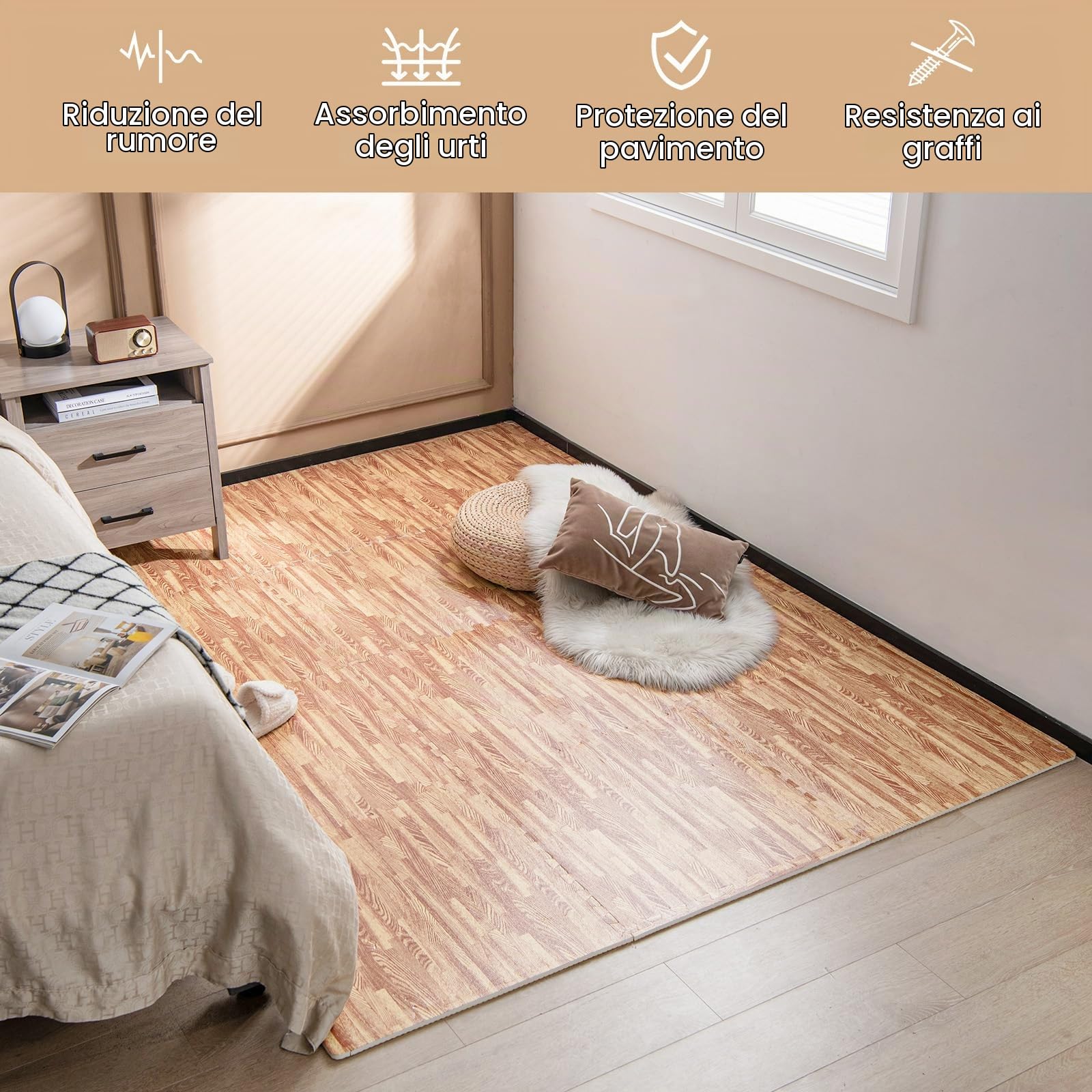 LIFEZEAL 12 Tappetini Palestra, Tappeti Fitness, Tatami, in EVA Gomma, Effetto di Legno, Antiscivolo, Resistente, Assorbimento di Urti, Pulizia Facile, Materasso Puzzle Protegge Pavimento, Home Gym