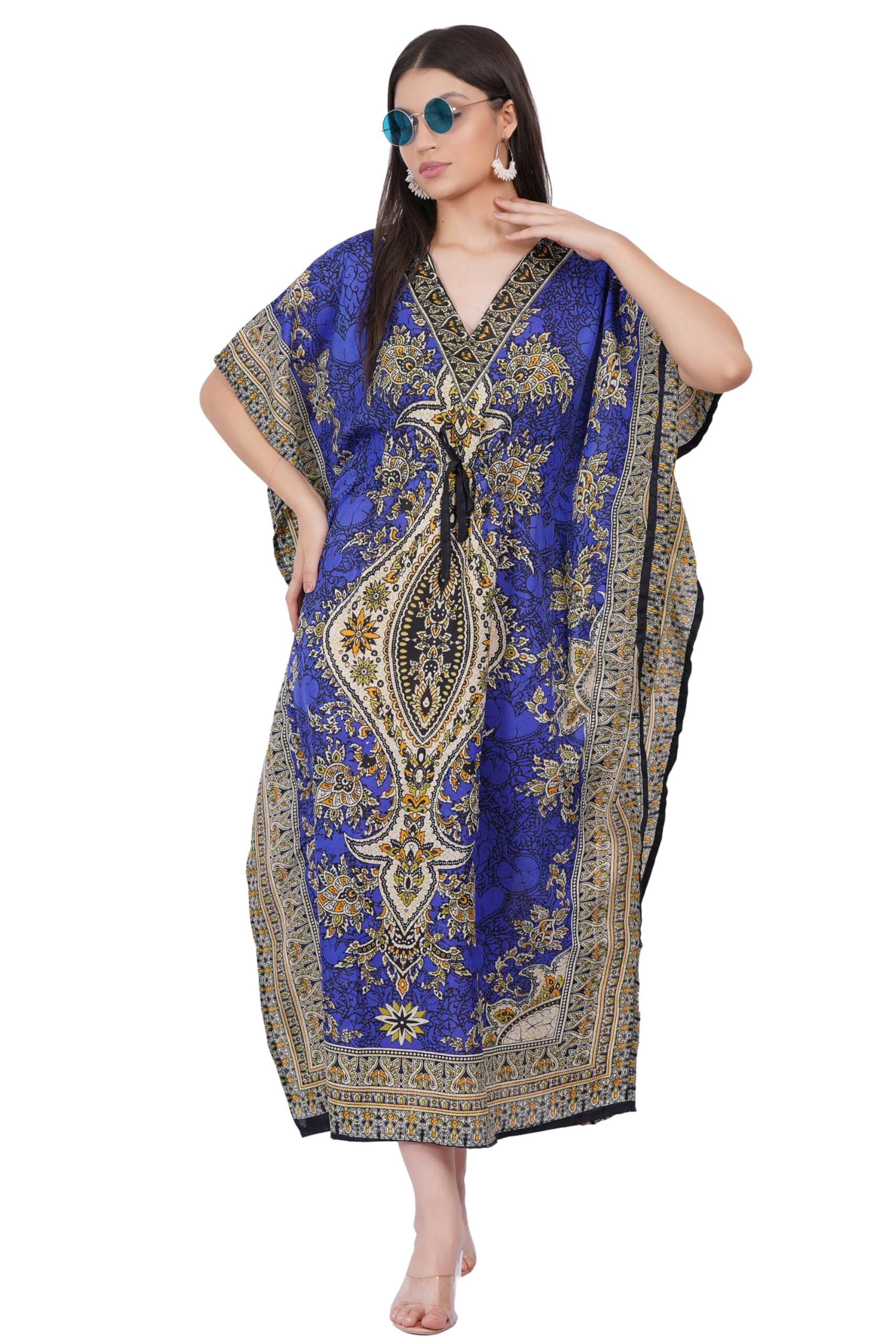 Women's Kaftan Dress Beach Cover Up Tribal Ethnic Print Plus Size Loose Kimono Maxi Dress