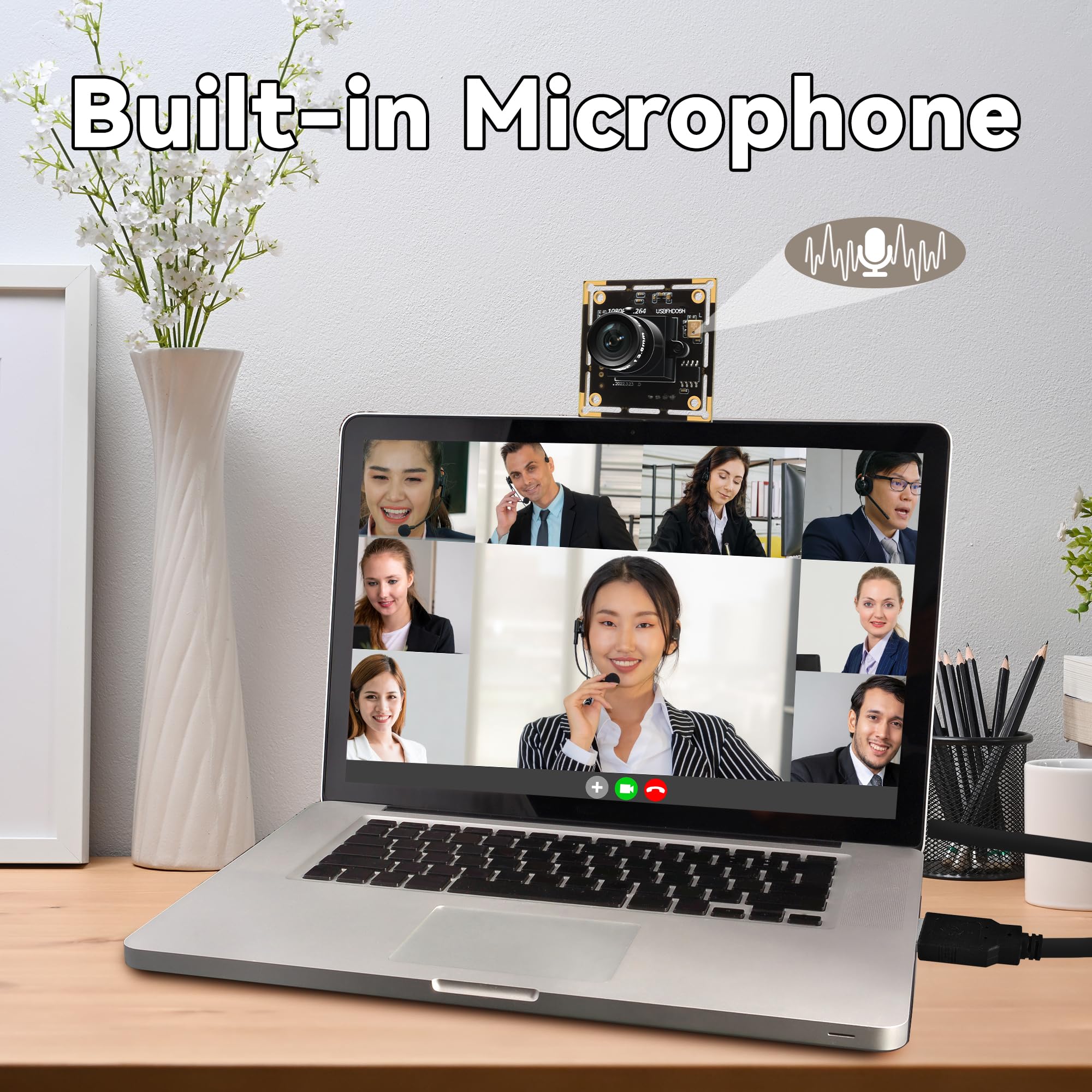 Modulo fotocamera USB 1080P per computer, 2 MP H.264 30 fps grandangolare mini UVC USB2.0 scheda webcam con microfono, fotocamera industriale incorporata Plug and Play per Windows, Linux, MacOS