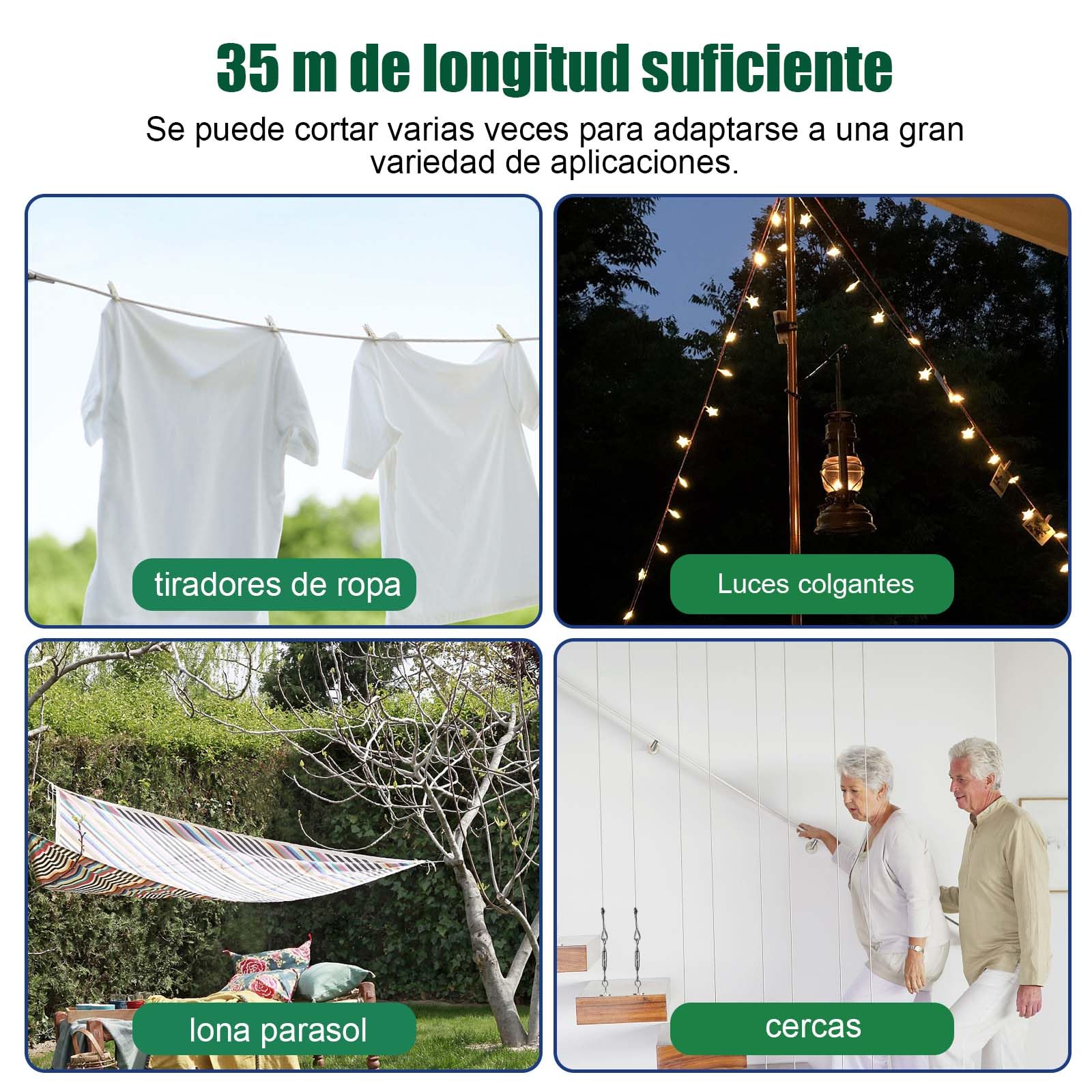 Angooni Lote de 31 cables de acero inoxidable 304, 30 m, 4 mm, tensor de cable de acero inoxidable 304, con ojales, tutores para plantas trepadoras, cuerda para tender ropa, luces, etc