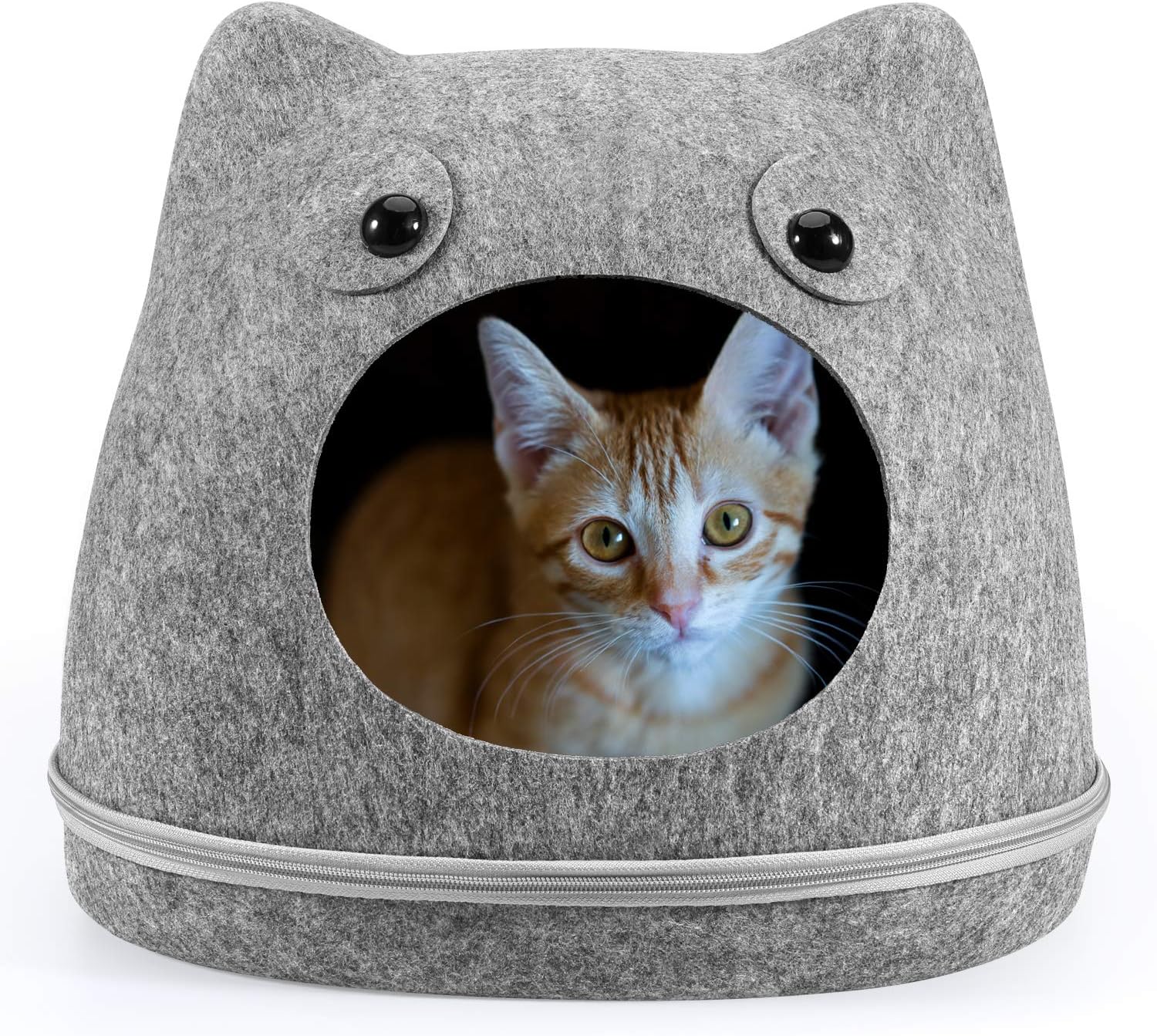 Welaxy Felt pet House Bed Caves Cat Sleeping Houses for Pets Cozy Cave (Light Grey, Cat Shape)
