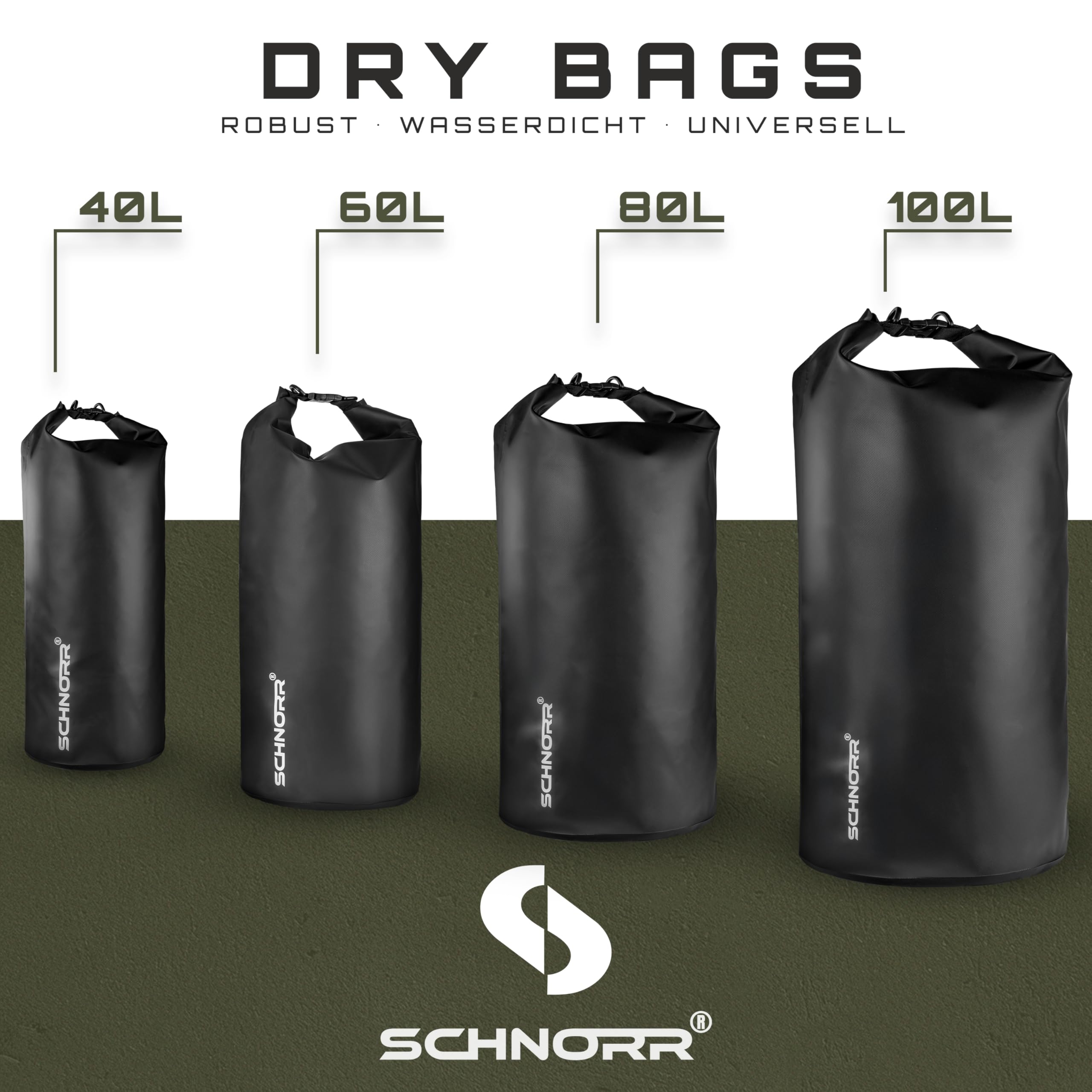 SCHNORR Drybag 100L wasserdicht 1000D Rollverschluss verschweißte Nähte