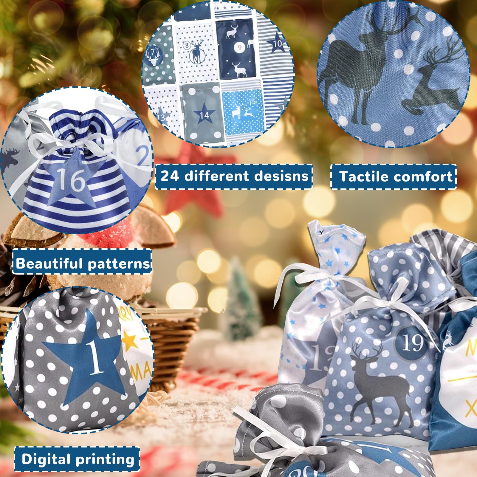 Calendario Dell'Avvento Fai Da Te In Stoffa - 24 Sacchetti Vuoti Per Natale | Decorazione Casa - Foto 7
