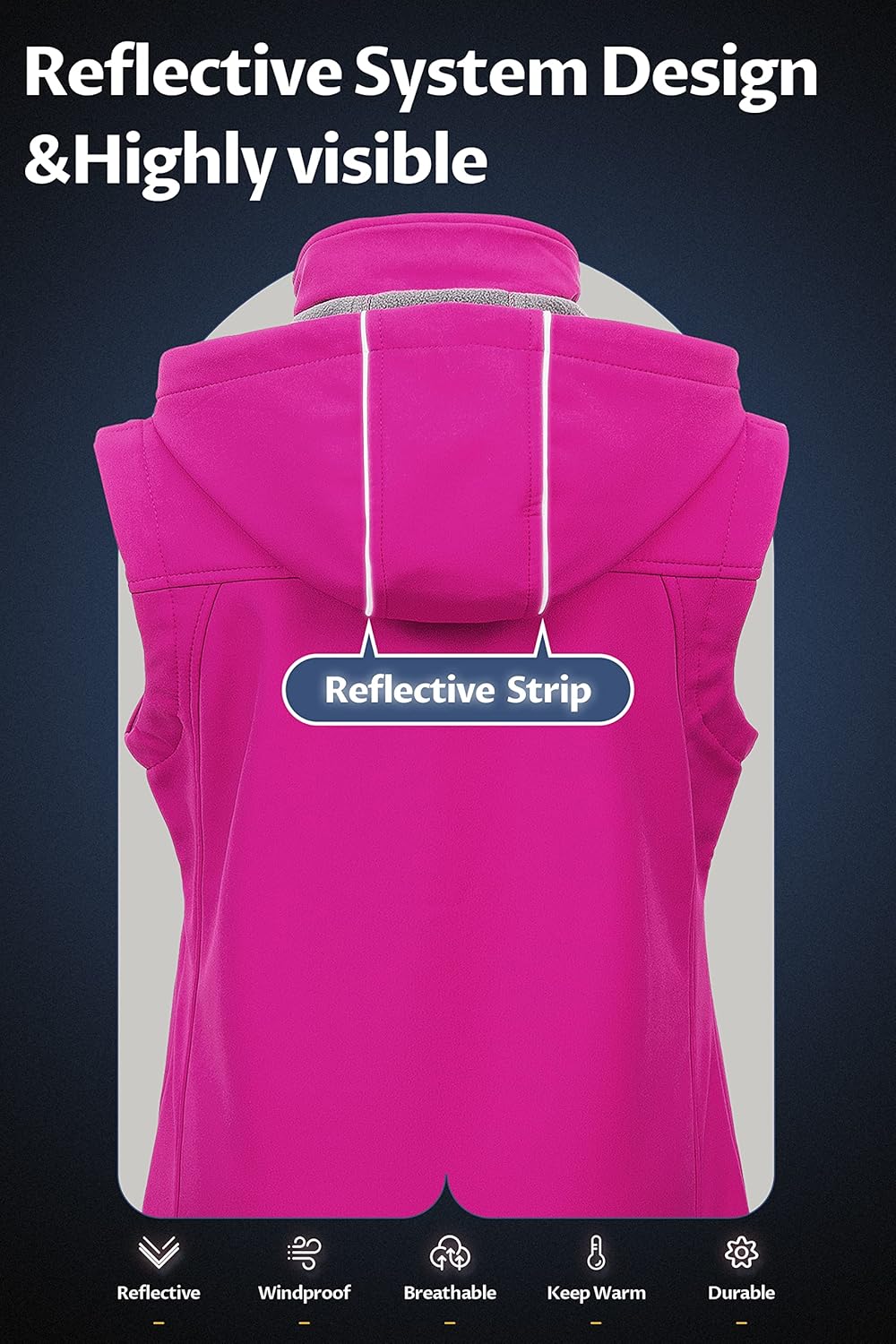 CREATMO US Women's Lightweight Softshell Vest Outerwear Windbreaker Sleeveless Jacket With Removable Hood - Image 2