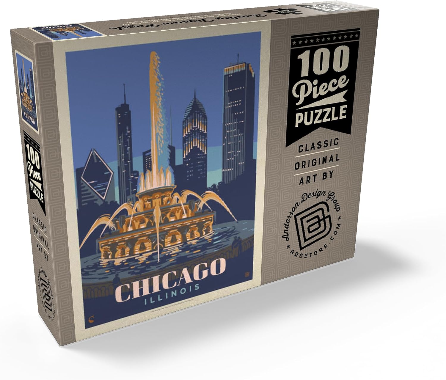 MyPuzzle Chicago, IL: Fountain of Light, Vintage Poster - Premium 100 Piece Jigsaw Puzzle for Adults
